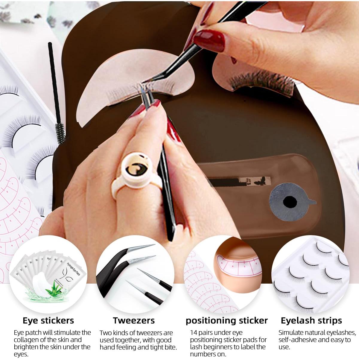 Kit de Extensión de Pestañas Profesional DNSGOOR con Maniquí