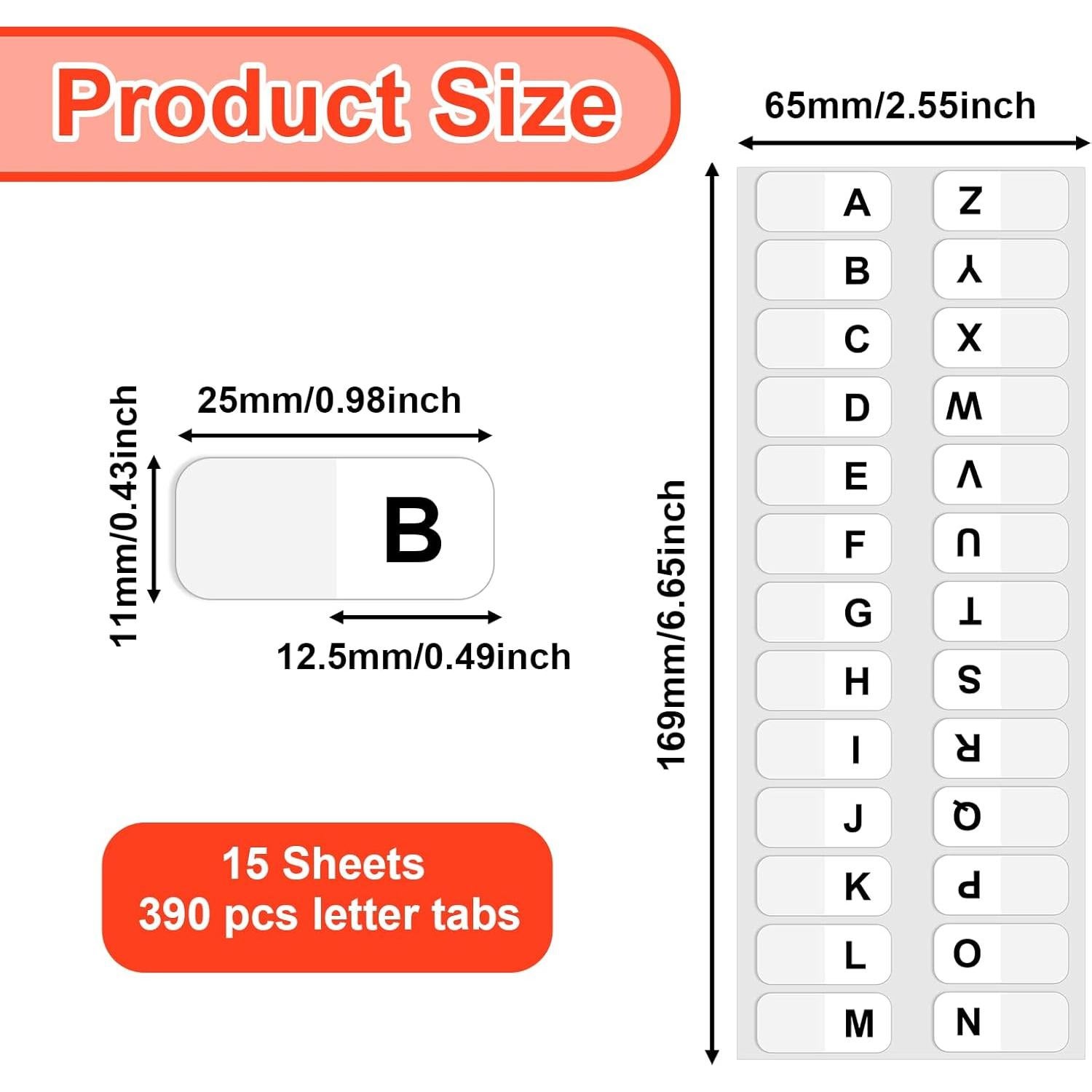 Etiquetas Adhesivas Alfabéticas KALIONE 390 Pcs PVC Negro