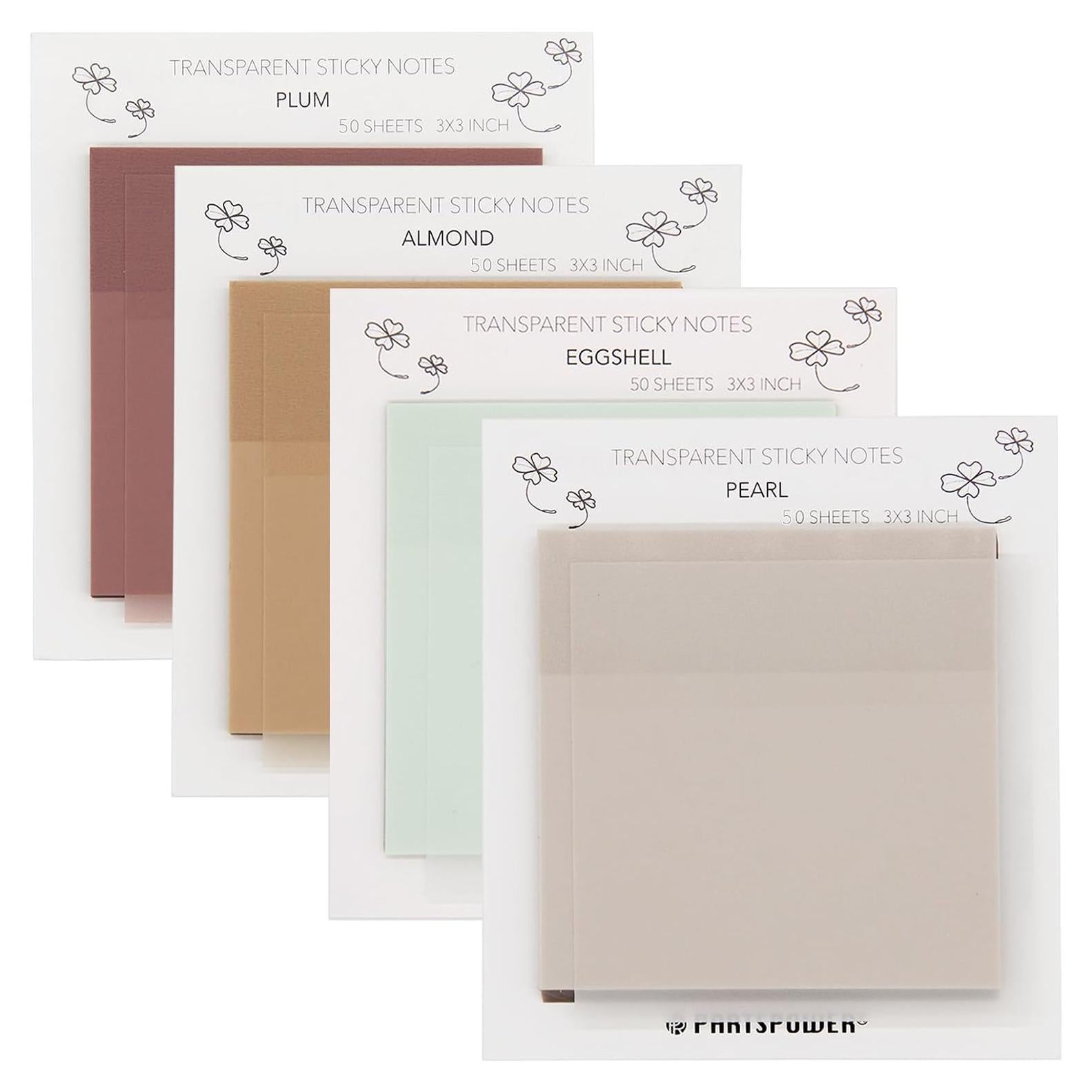 Notas Adhesivas Transparentes Pastel PARTSPOWER 4 Paquetes 7.62x7.62 cm