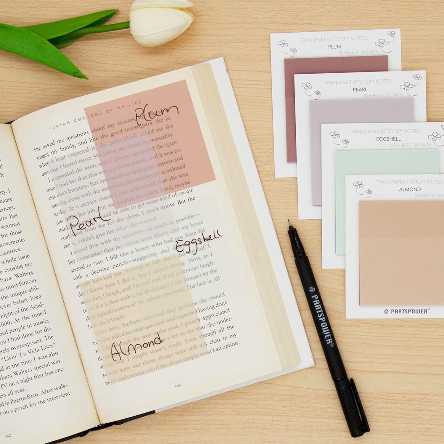 Notas Adhesivas Transparentes Pastel PARTSPOWER 4 Paquetes 7.62x7.62 cm