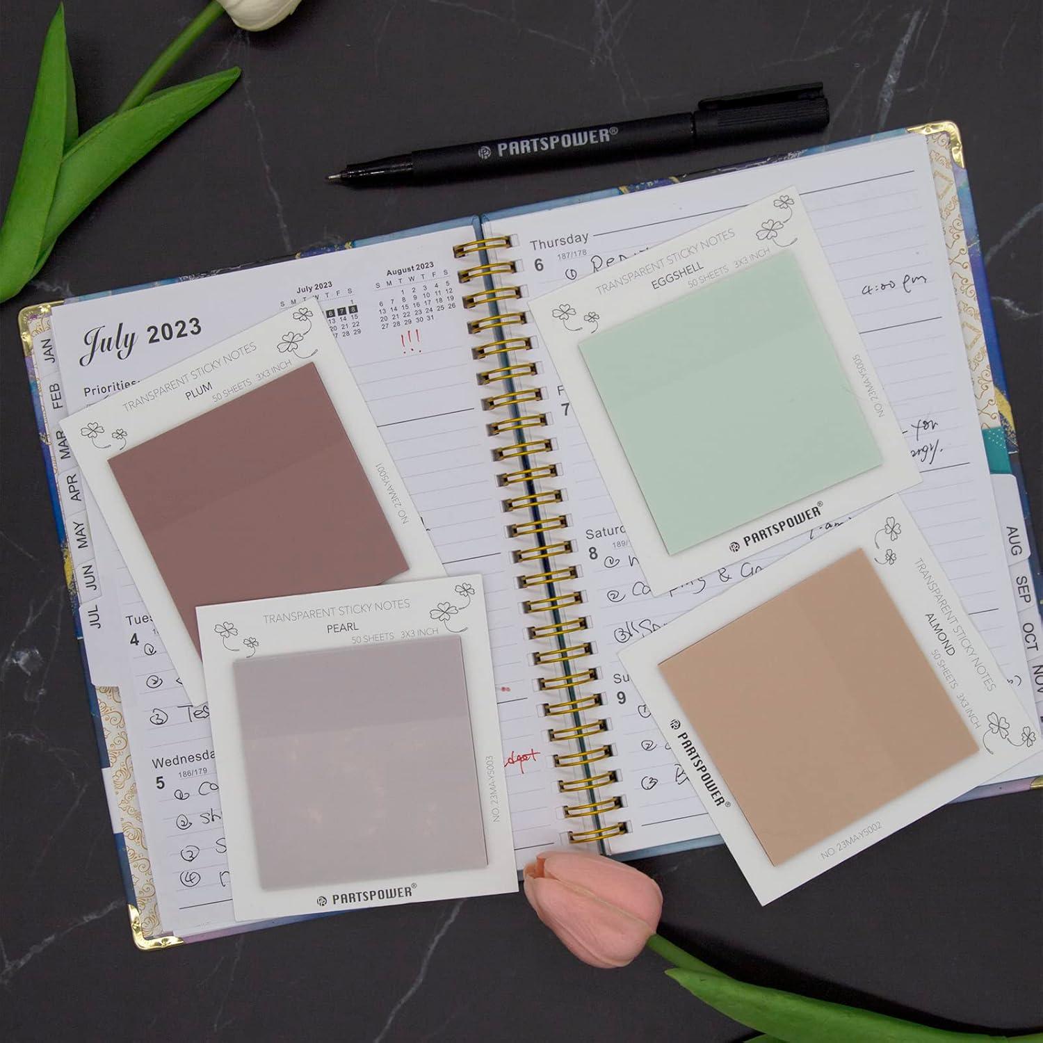 Notas Adhesivas Transparentes Pastel PARTSPOWER 4 Paquetes 7.62x7.62 cm