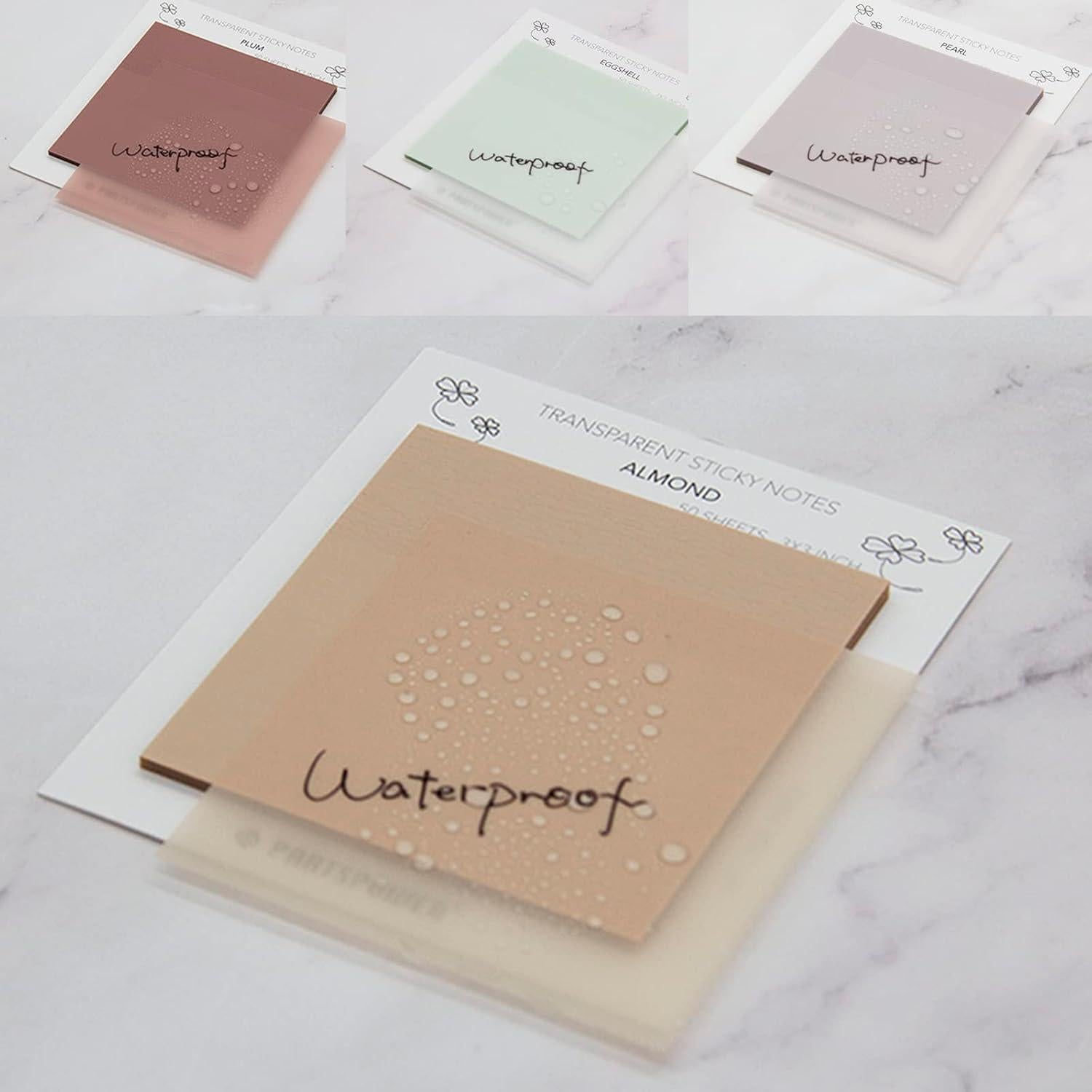 Notas Adhesivas Transparentes Pastel PARTSPOWER 4 Paquetes 7.62x7.62 cm