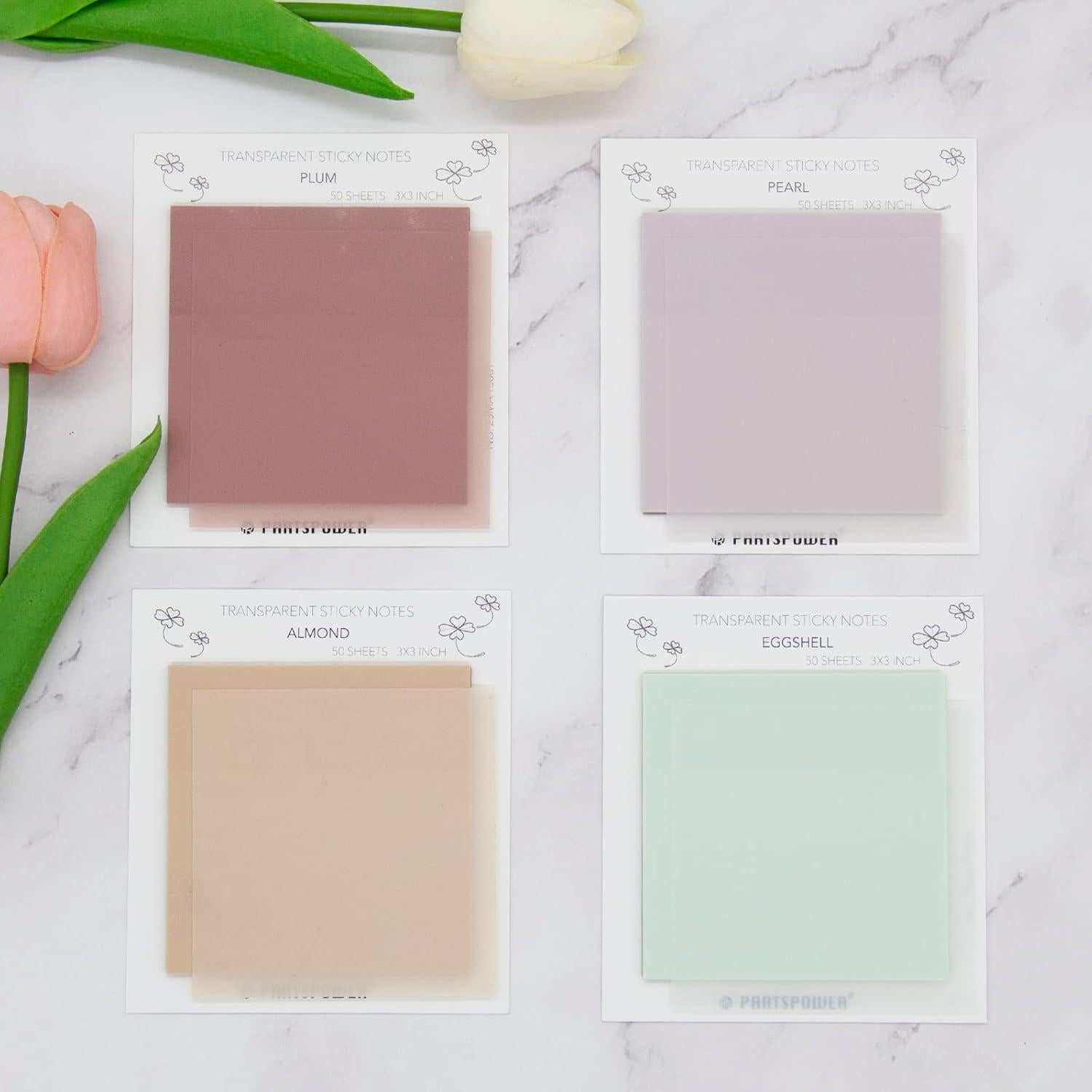 Notas Adhesivas Transparentes Pastel PARTSPOWER 4 Paquetes 7.62x7.62 cm