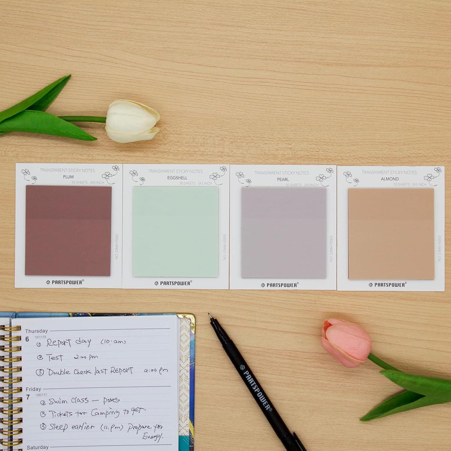 Notas Adhesivas Transparentes Pastel PARTSPOWER 4 Paquetes 7.62x7.62 cm