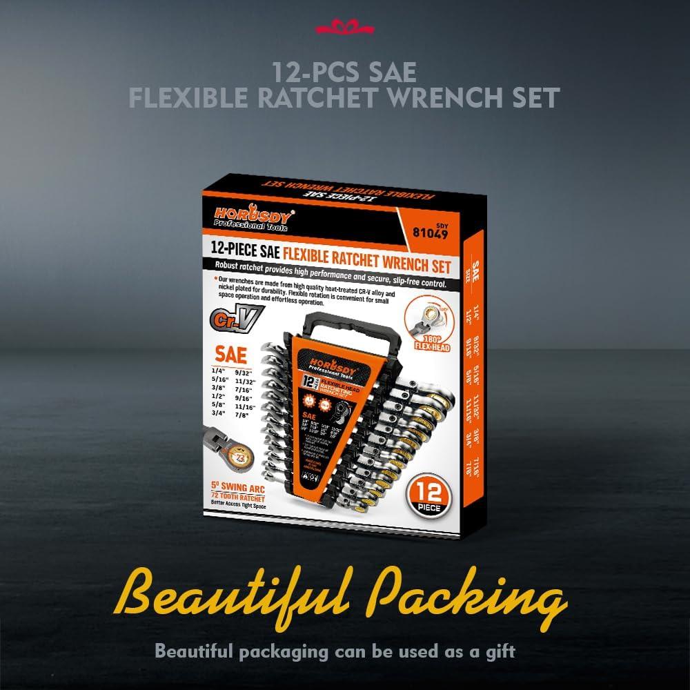 Juego de Llaves de Carraca Flexible HORUSDY 12 Piezas 1/4 a 2"