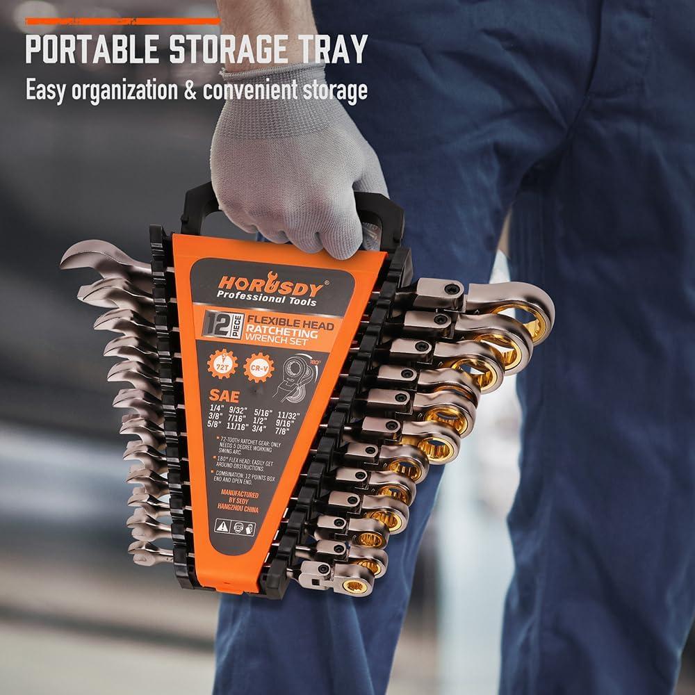 Juego de Llaves de Carraca Flexible HORUSDY 12 Piezas 1/4 a 2"