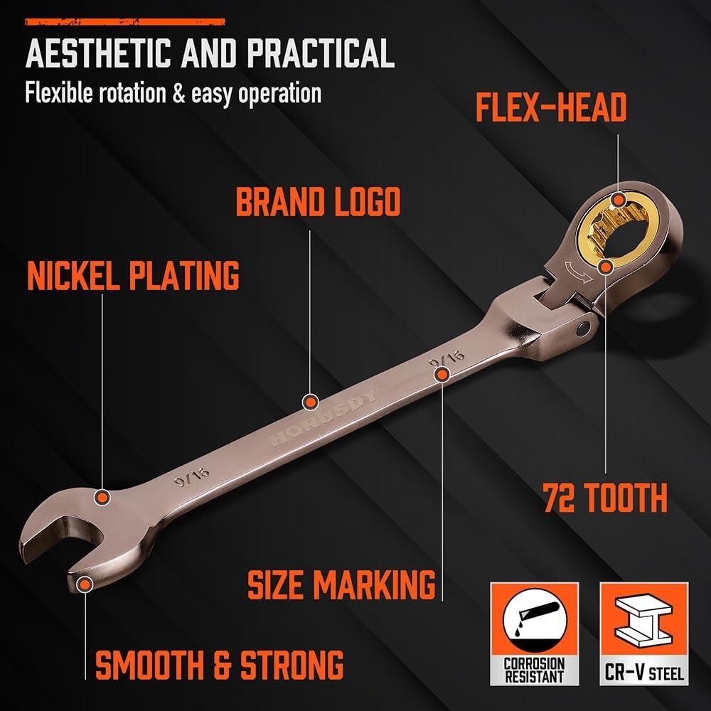 Juego de Llaves de Carraca Flexible HORUSDY 12 Piezas 1/4 a 2"