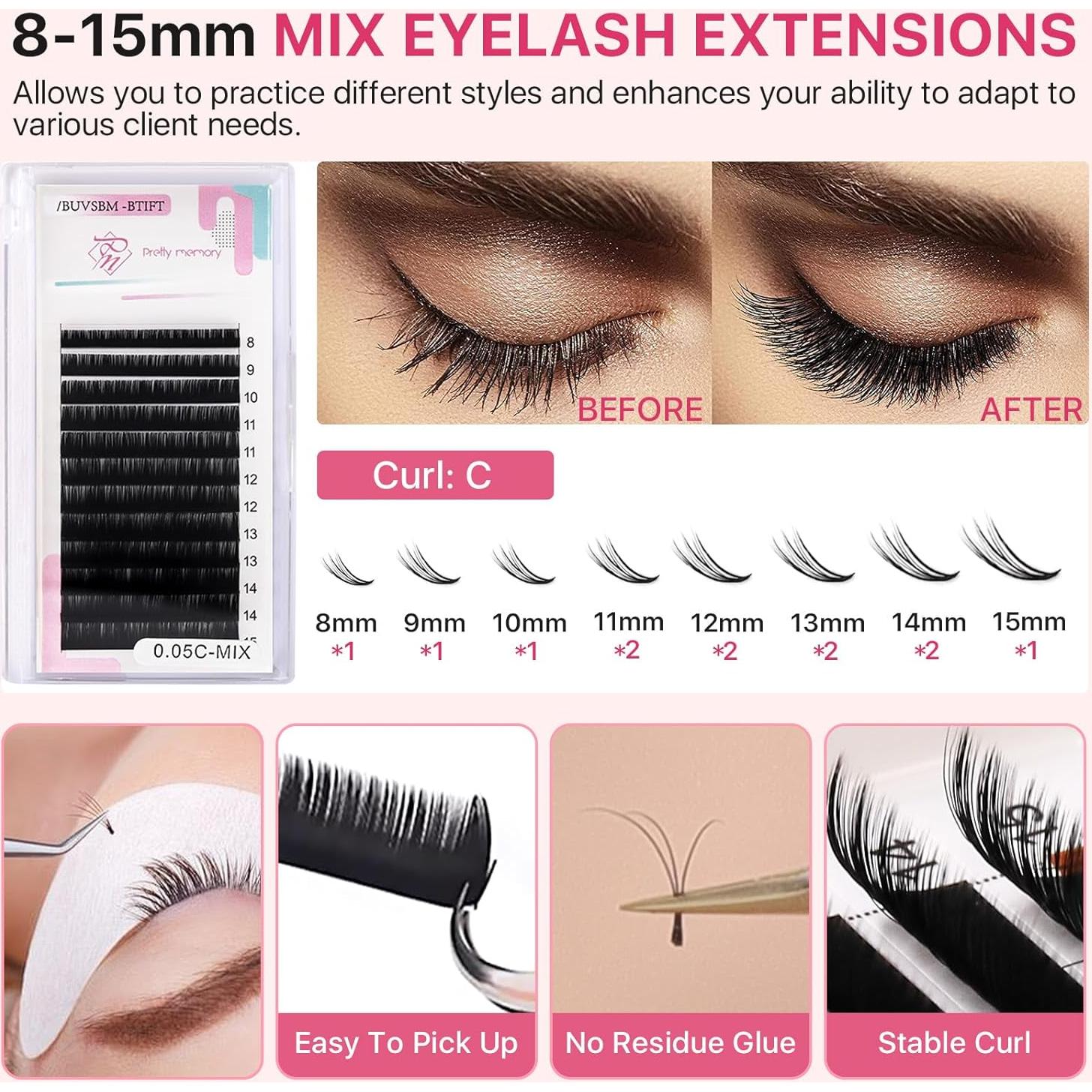 Kit de Extensión de Pestañas Pretty Memory - 62 Piezas