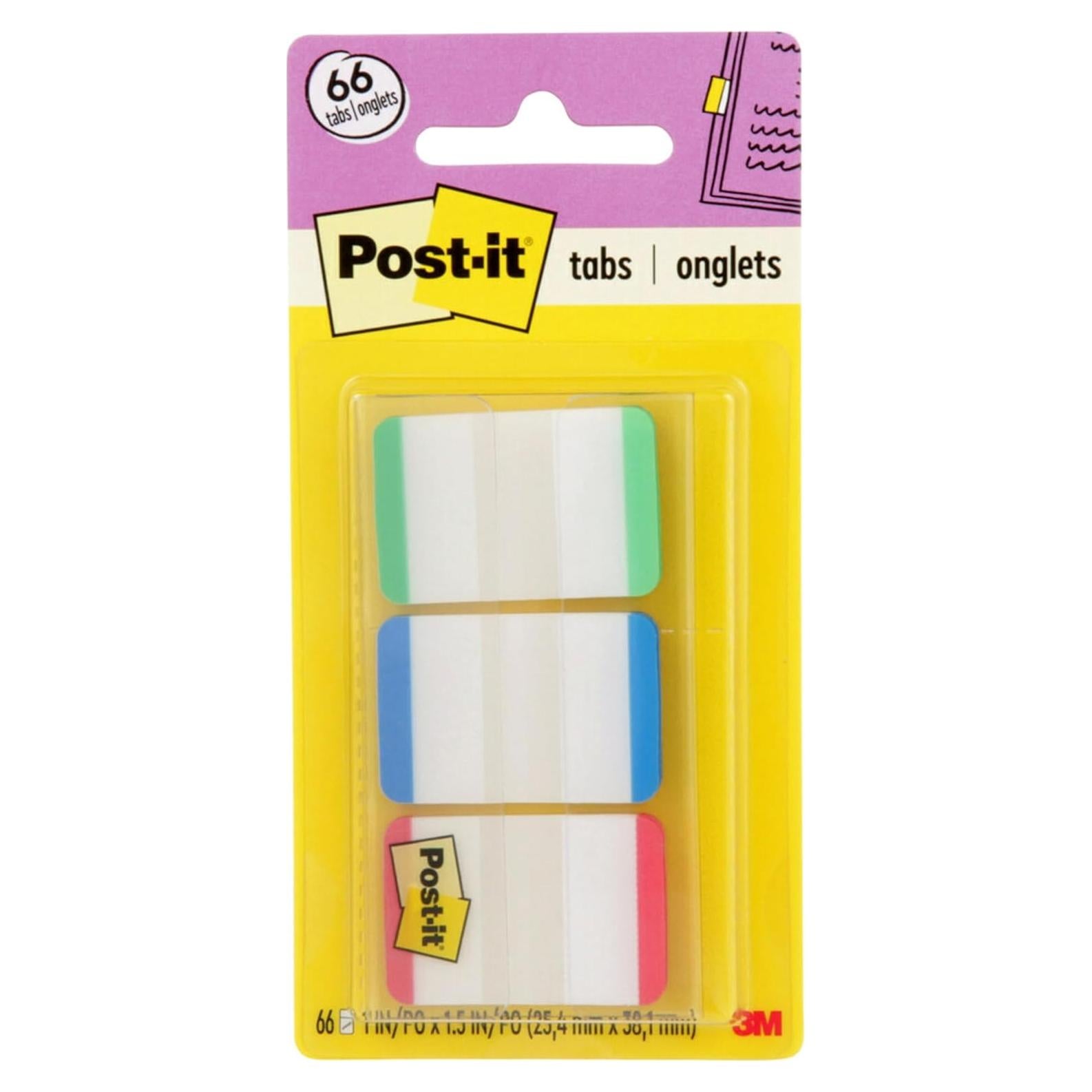 Pestañas Post-it 1" Rayadas Verde Azul Rojo 66 Pestañas