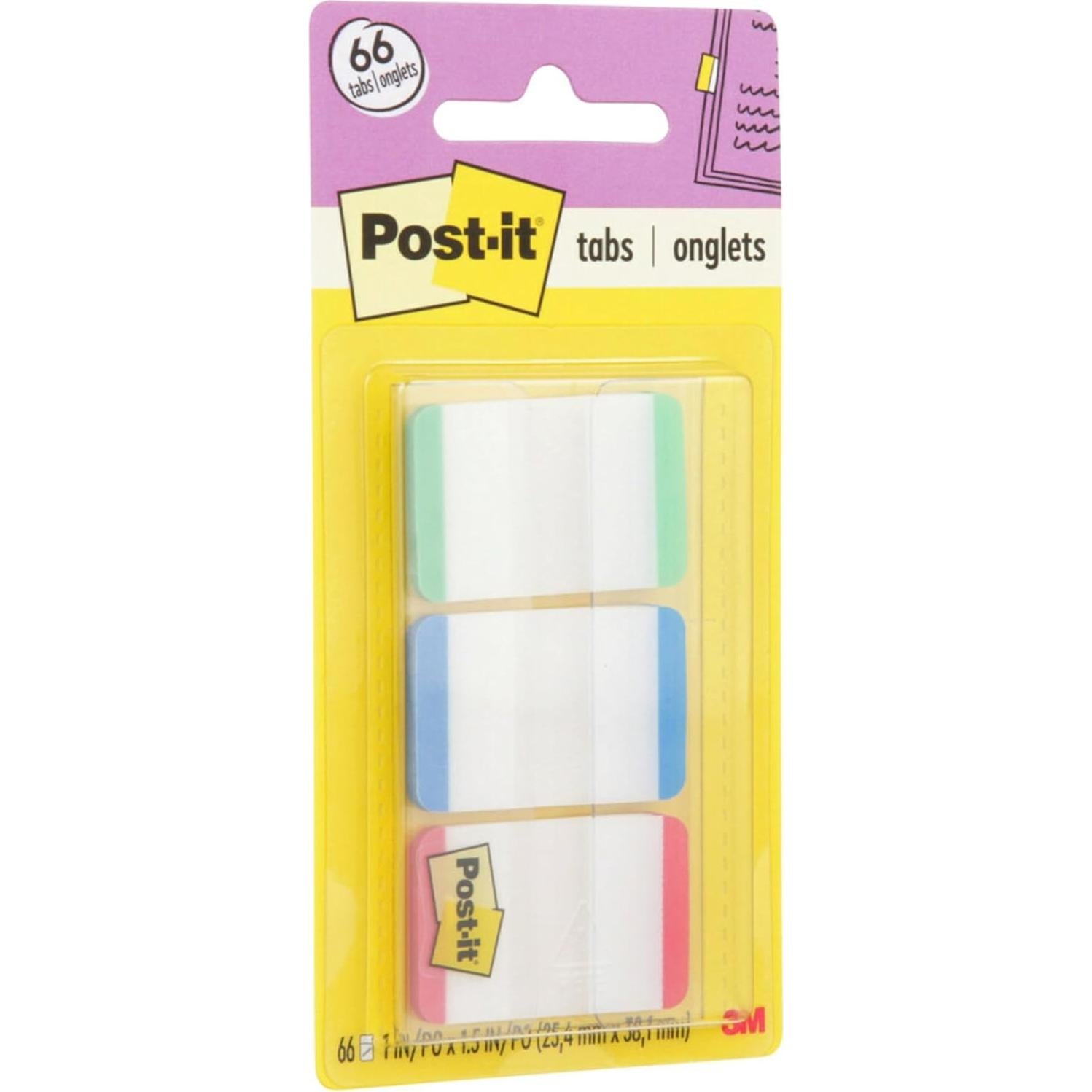 Pestañas Post-it 1" Rayadas Verde Azul Rojo 66 Pestañas