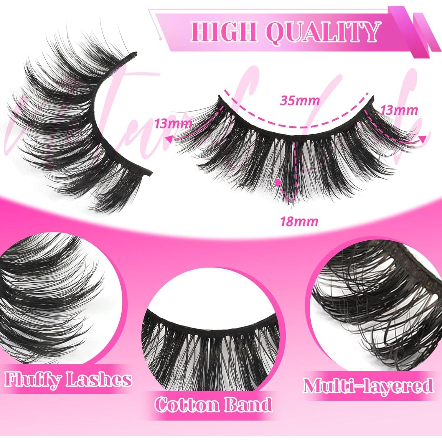 Kit de Pestañas Falsas 3D Veleasha - 14 Pares, Efecto Esponjoso