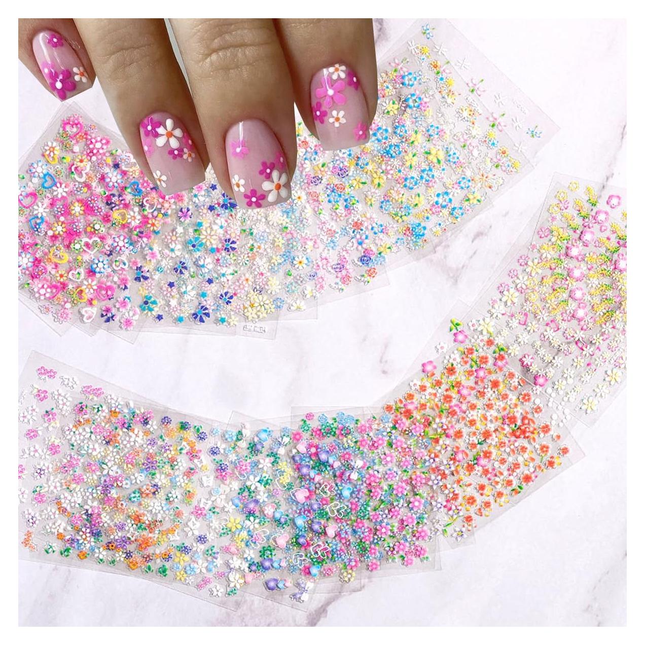 30 Hojas Calcomanías de Uñas 3D Autoadhesivas BSBTBZ Flores