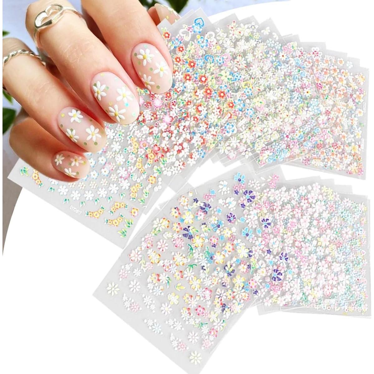 30 Hojas Calcomanías de Uñas 3D Autoadhesivas BSBTBZ Flores