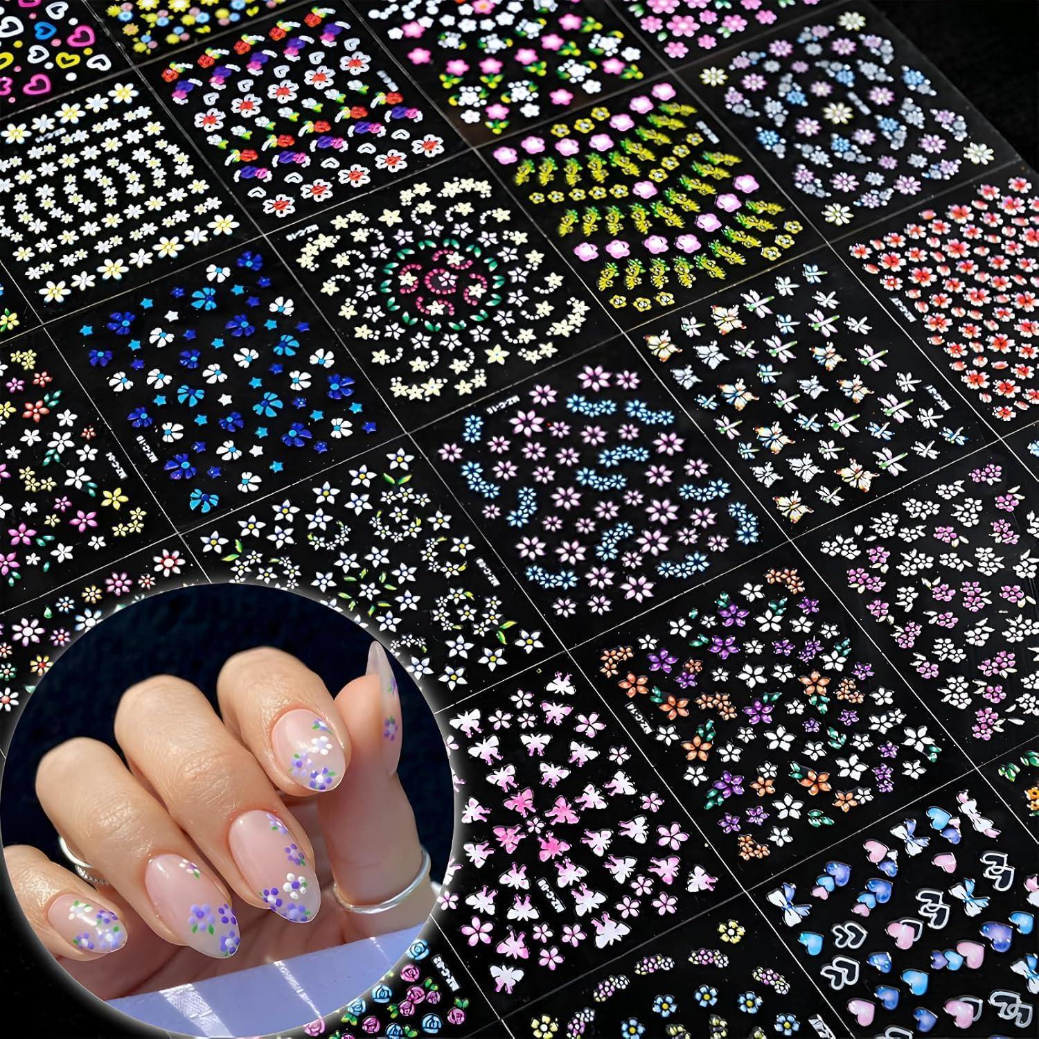 30 Hojas Calcomanías de Uñas 3D Autoadhesivas BSBTBZ Flores