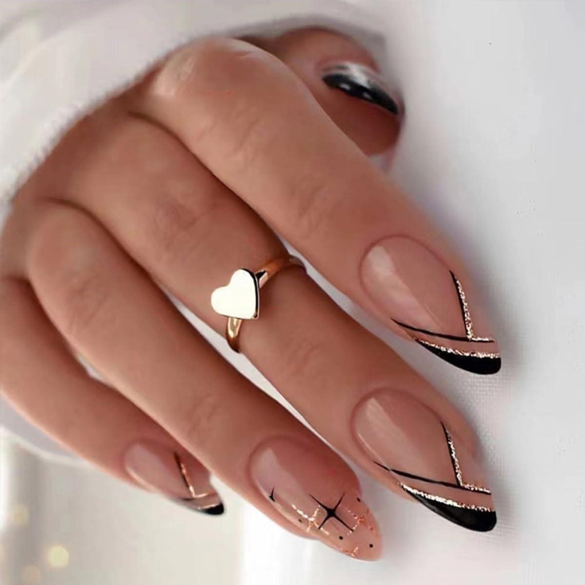 Kit de Uñas Postizas Almendras Francesas 144 Pcs GUFUGU