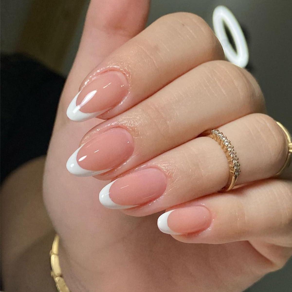 Kit de Uñas Postizas Almendras Francesas 144 Pcs GUFUGU