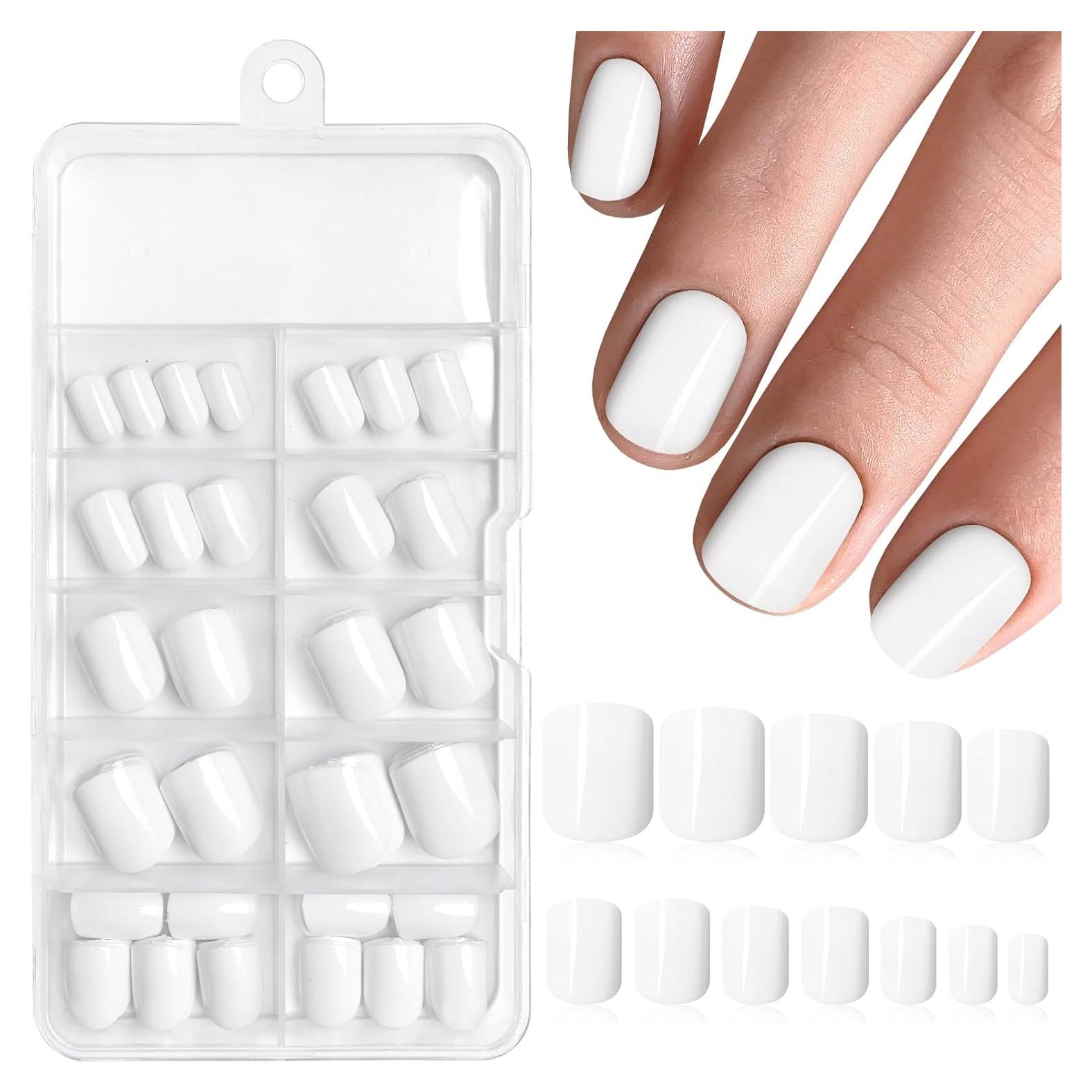 120 Uñas Postizas Cortas Blancas Bellelfin - Brillantes y Resistentes