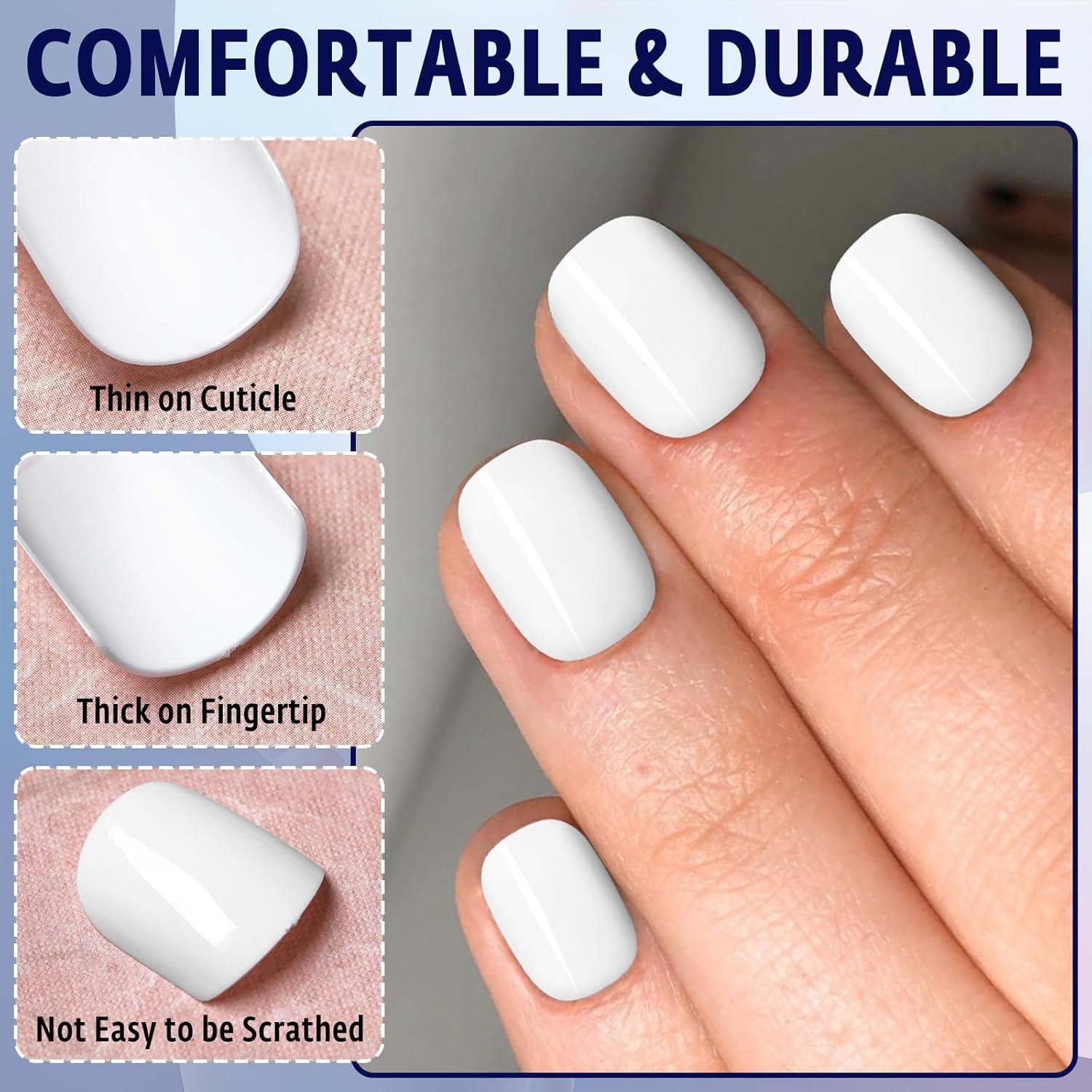 120 Uñas Postizas Cortas Blancas Bellelfin - Brillantes y Resistentes