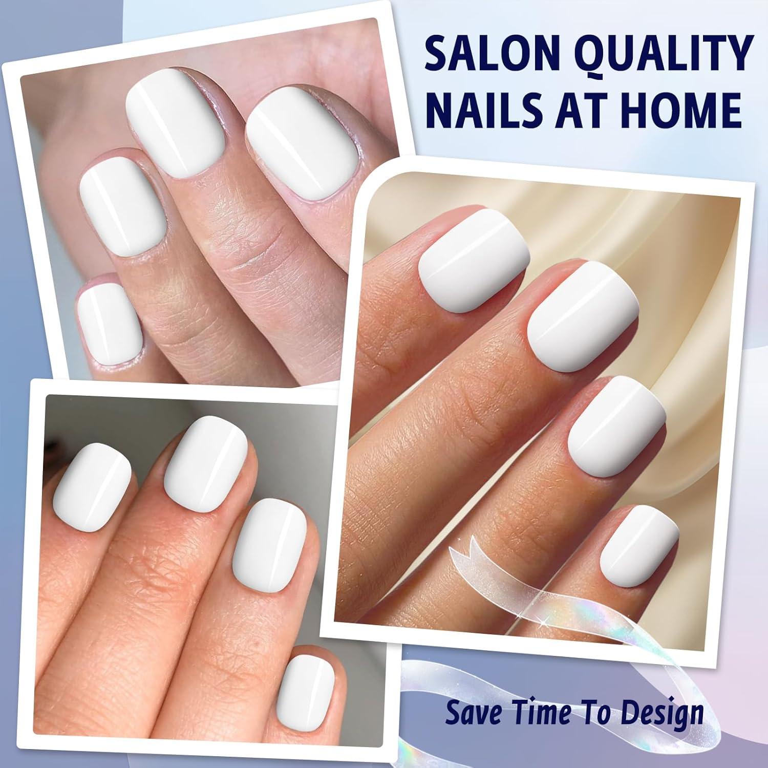 120 Uñas Postizas Cortas Blancas Bellelfin - Brillantes y Resistentes
