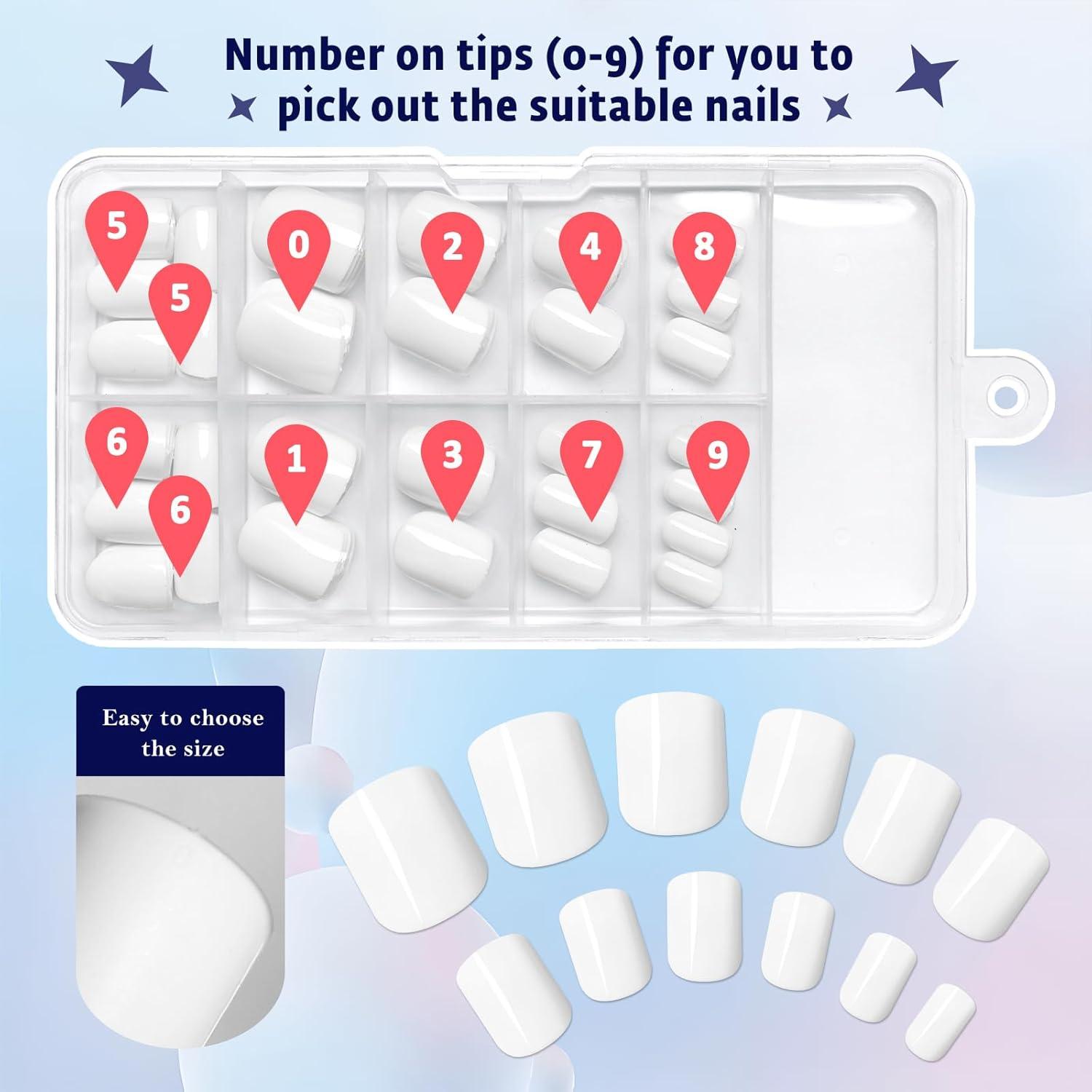 120 Uñas Postizas Cortas Blancas Bellelfin - Brillantes y Resistentes