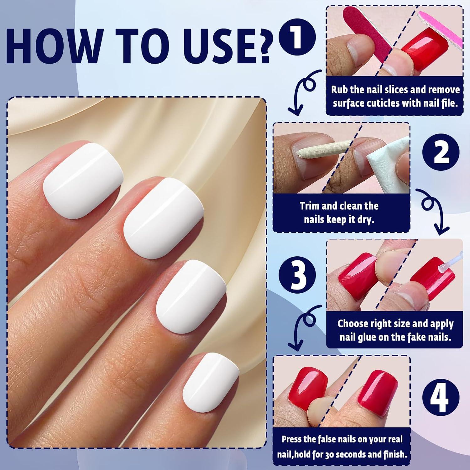 120 Uñas Postizas Cortas Blancas Bellelfin - Brillantes y Resistentes