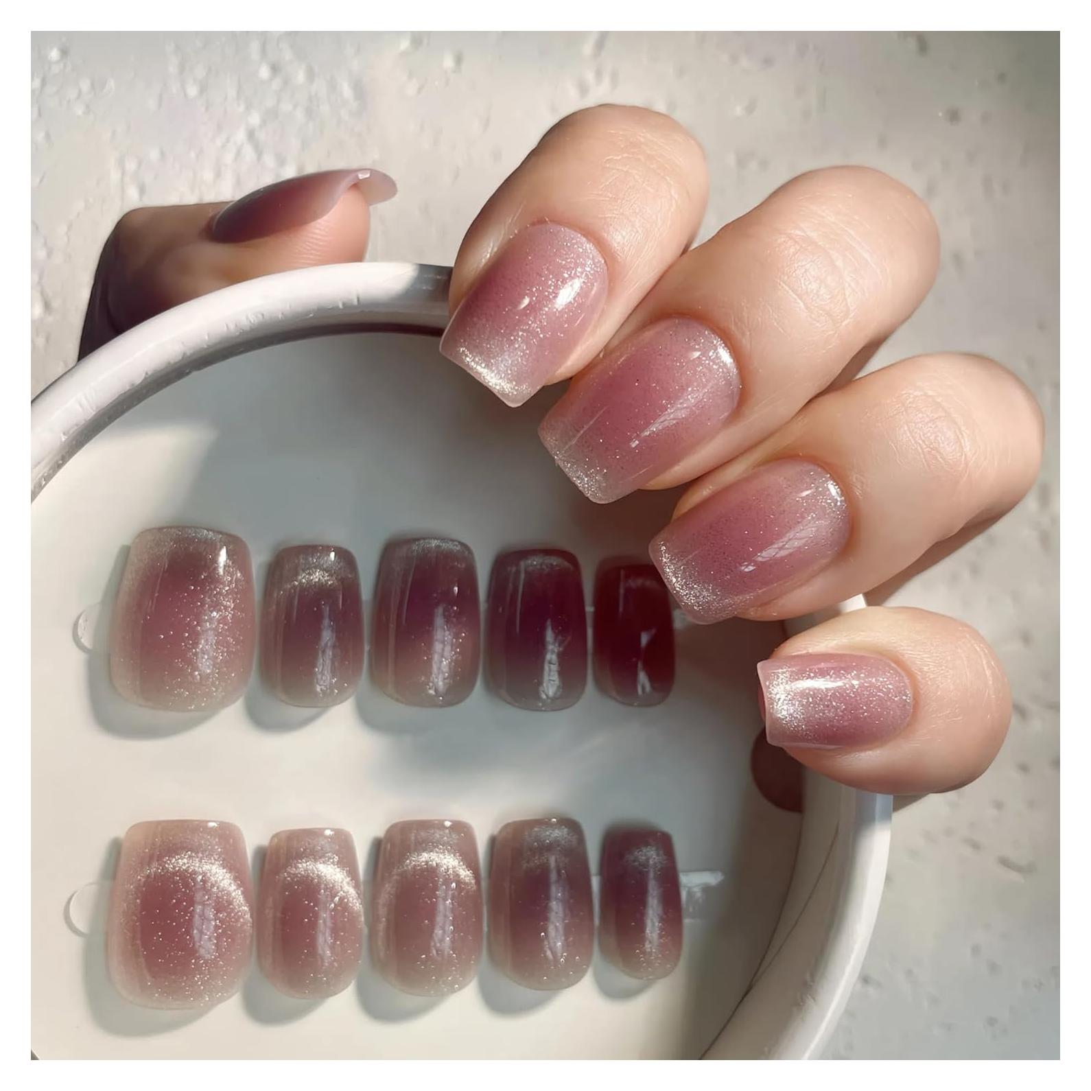 30 Uñas Postizas VESWEET Ciruela Malva Cortas Cuadradas