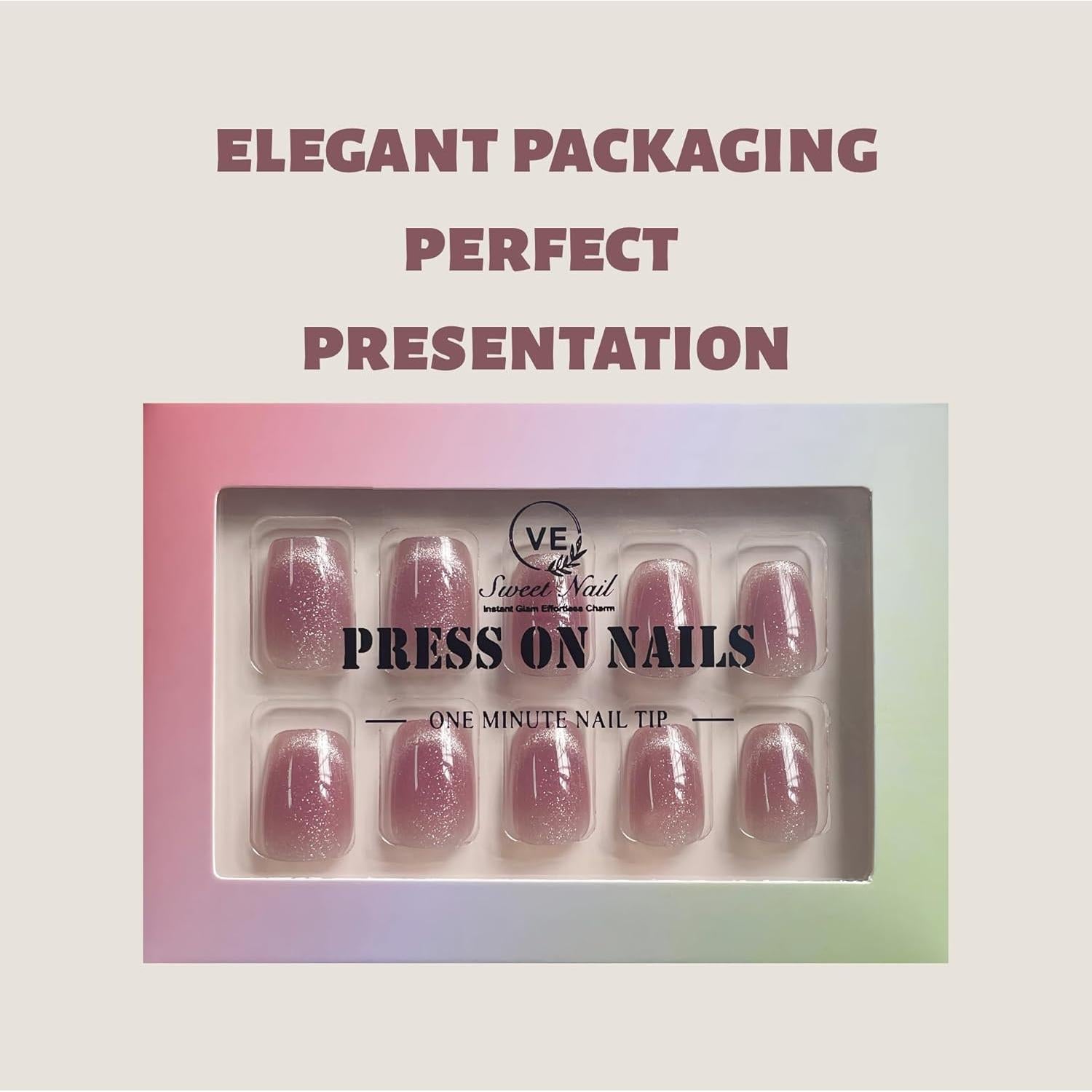 30 Uñas Postizas VESWEET Ciruela Malva Cortas Cuadradas