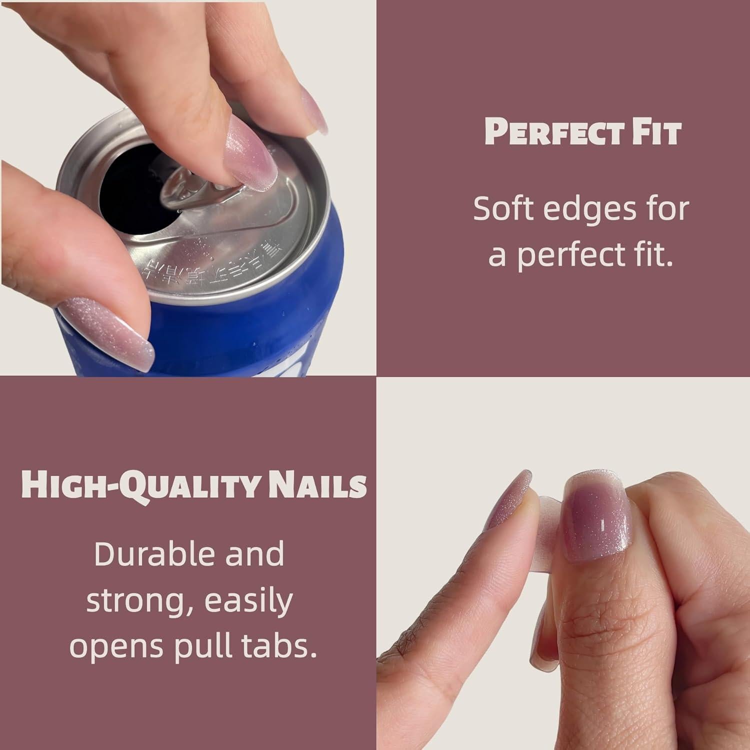 30 Uñas Postizas VESWEET Ciruela Malva Cortas Cuadradas