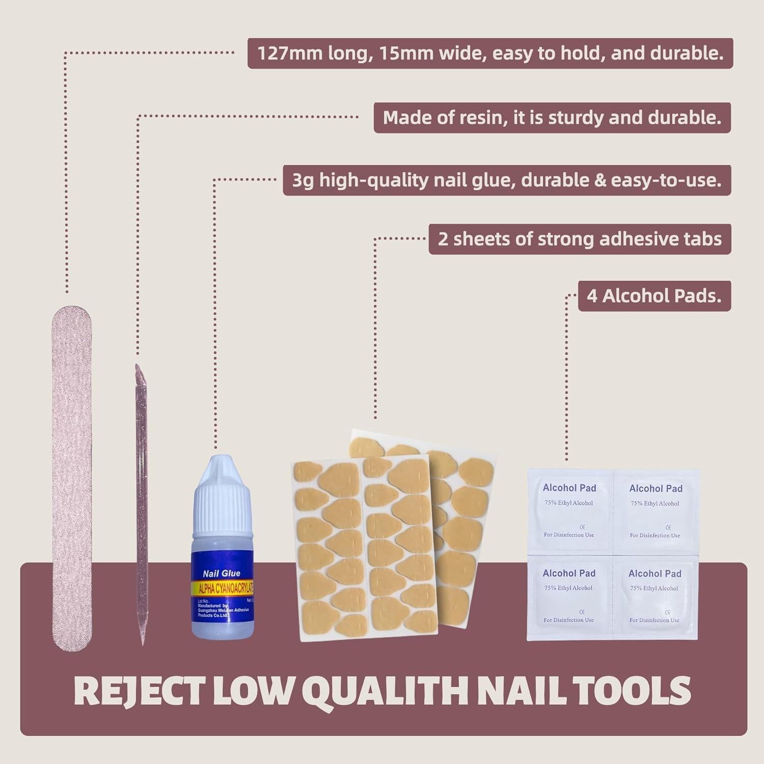 30 Uñas Postizas VESWEET Ciruela Malva Cortas Cuadradas