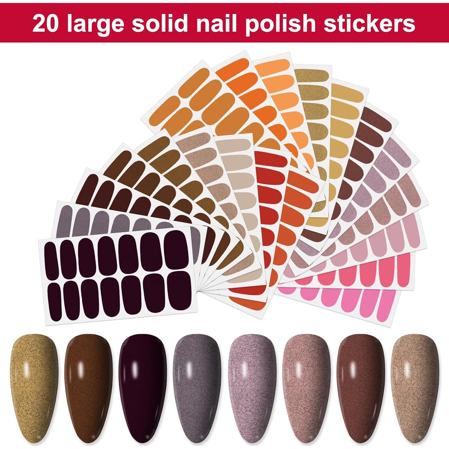 20 Hojas de Envolturas de Uñas Sólidas YECIRALA - 280 Piezas