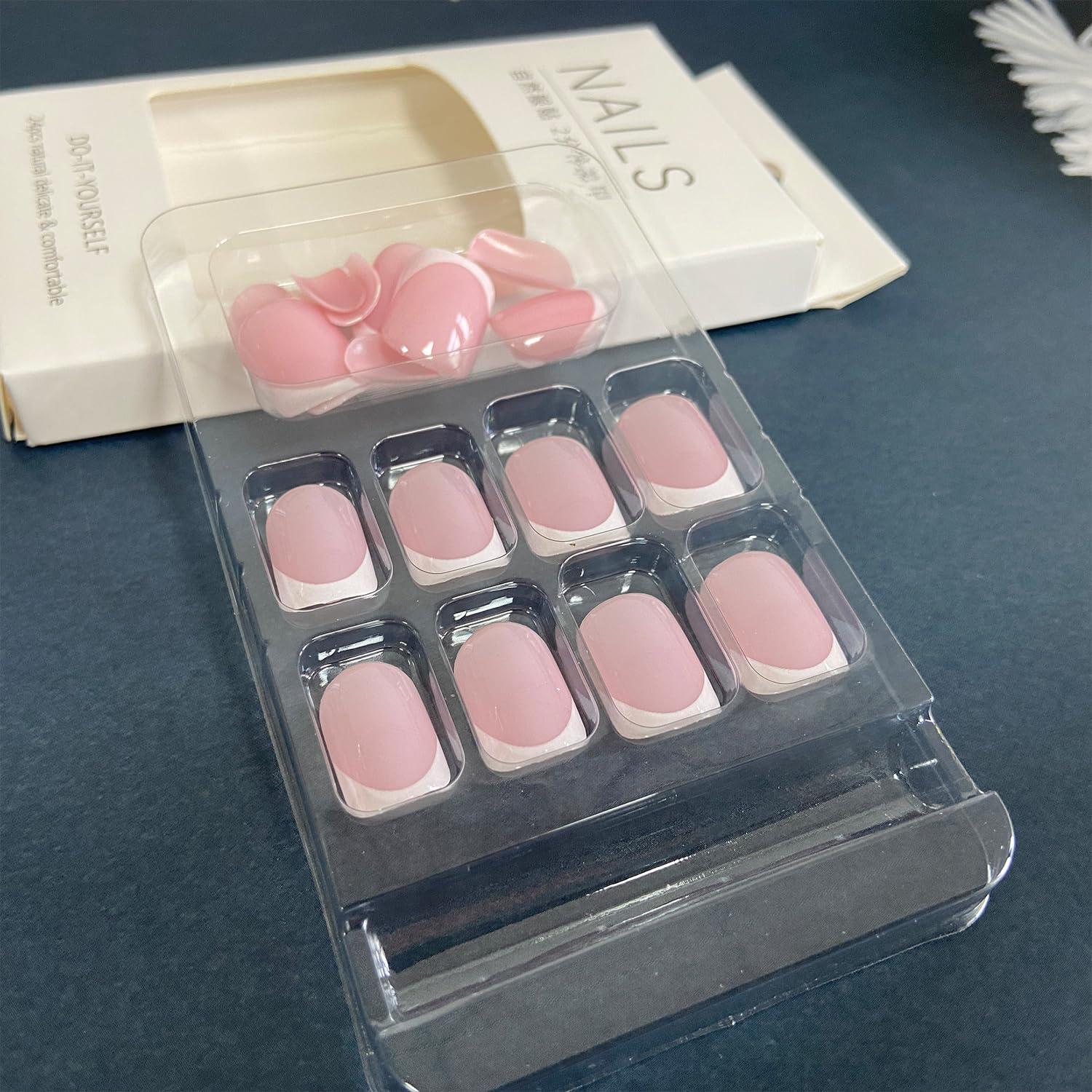 Uñas Postizas Cortas Cuadradas Vopintpy 24 Piezas Punta Francesa