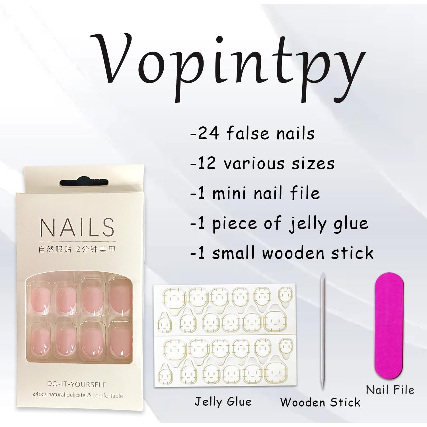 Uñas Postizas Cortas Cuadradas Vopintpy 24 Piezas Punta Francesa