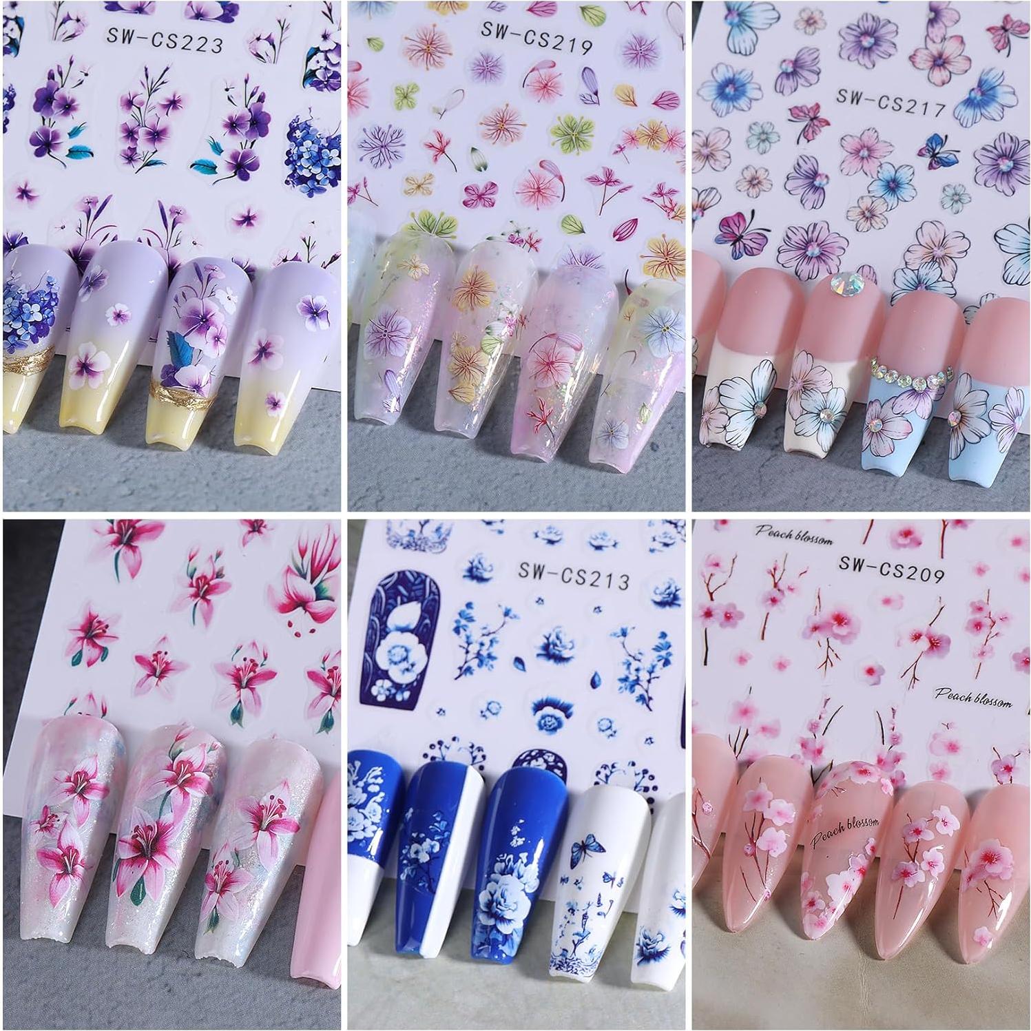 Calcomanías de Uñas STZPRONAIL - 12 Hojas Flores 3D Primavera