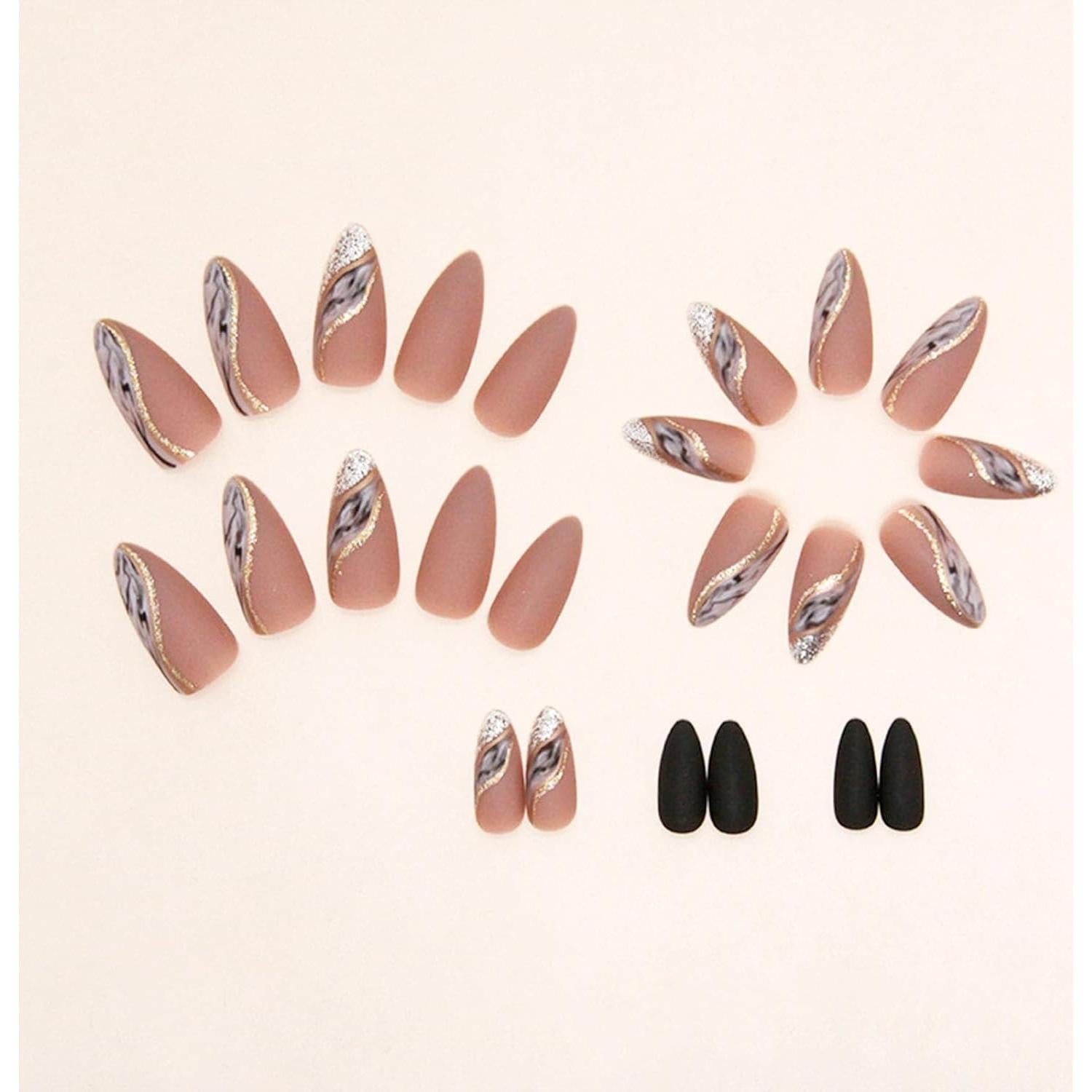 Uñas Postizas Almendra Nude TOGZOM 24 Pcs con Gelatina