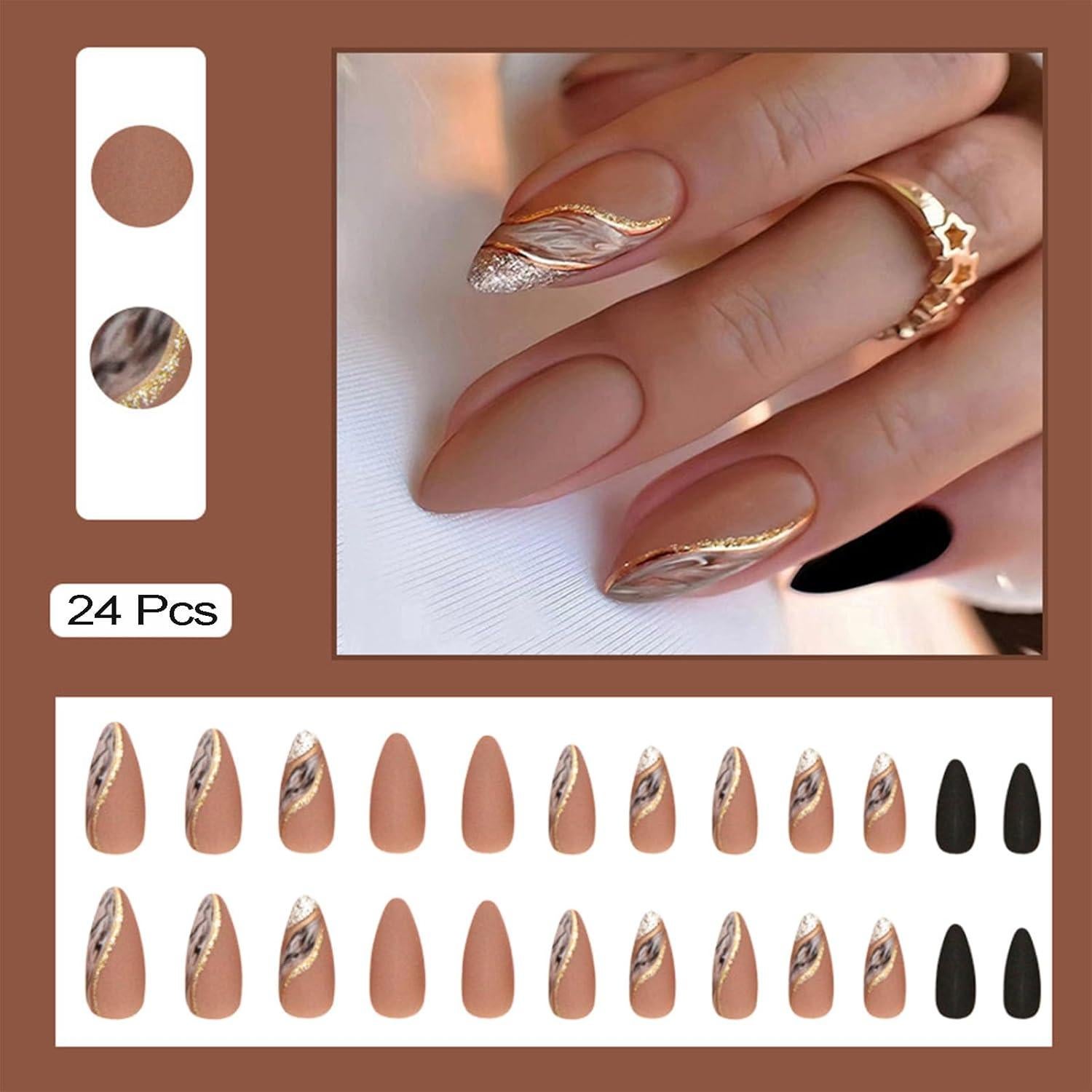 Uñas Postizas Almendra Nude TOGZOM 24 Pcs con Gelatina