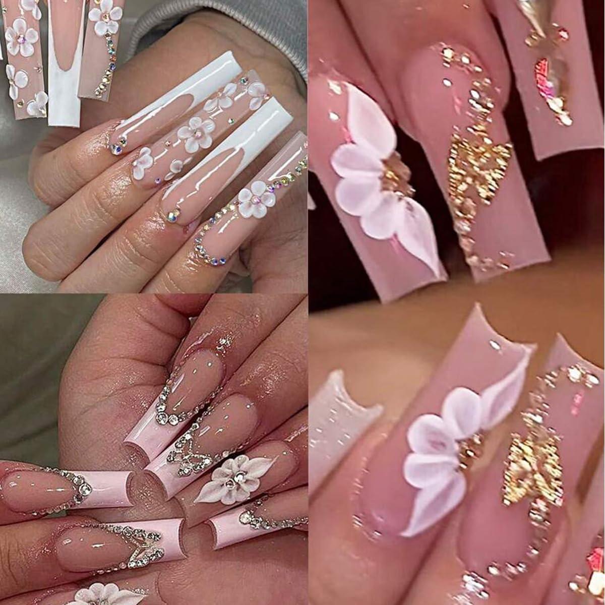 Calcomanías de Uñas 3D POWPOP Flores Blancas 5 Piezas