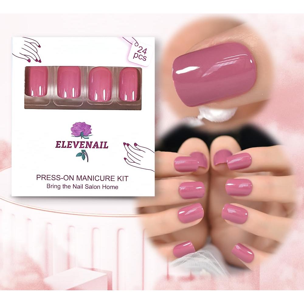 Uñas Postizas Cortas Cuadradas Brillantes Elevenail - 24 Piezas