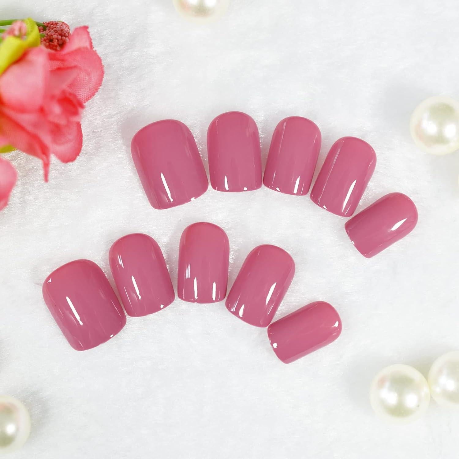 Uñas Postizas Cortas Cuadradas Brillantes Elevenail - 24 Piezas