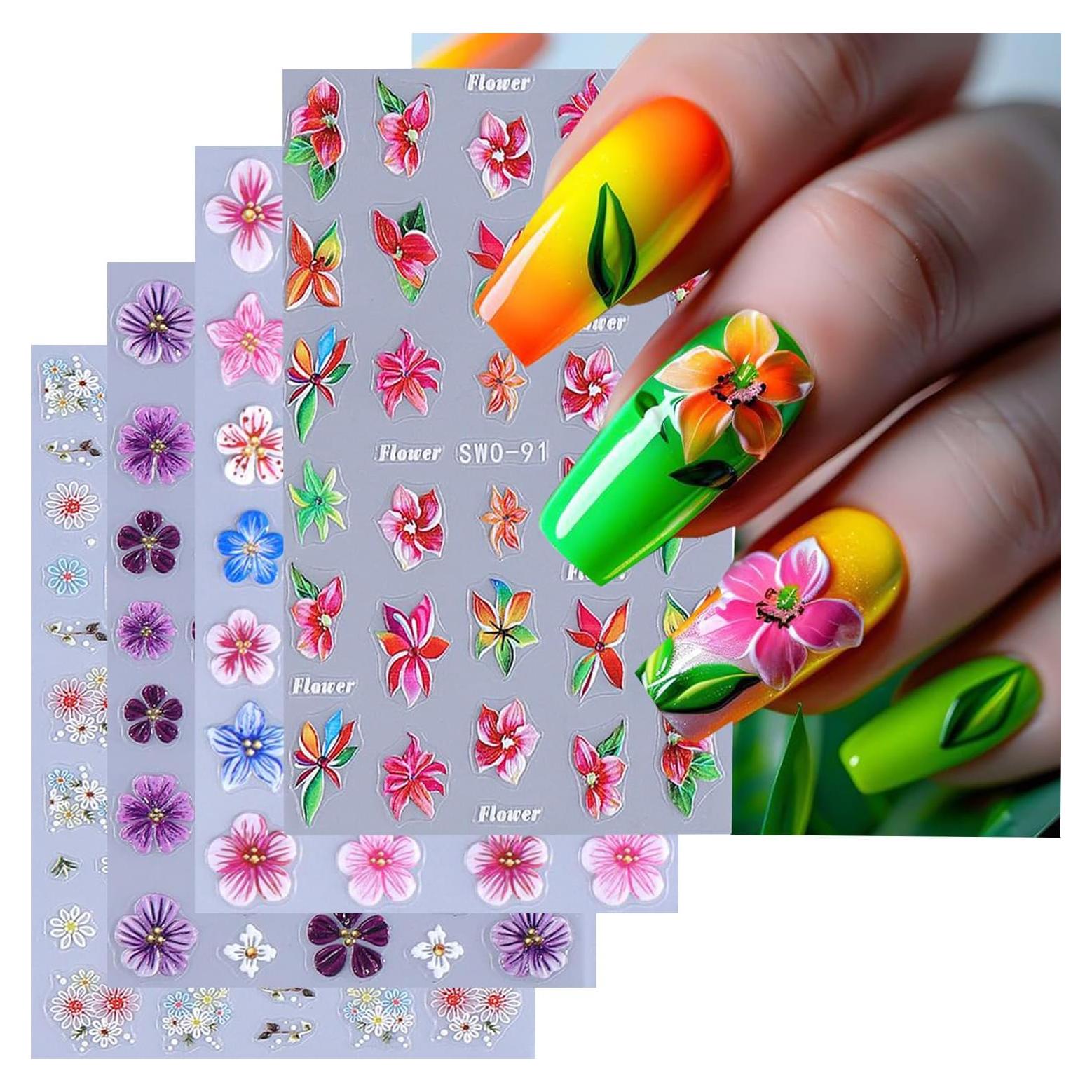 Stickers de Uñas 3D LOPMNGHT Flores de Margarita Multicolor