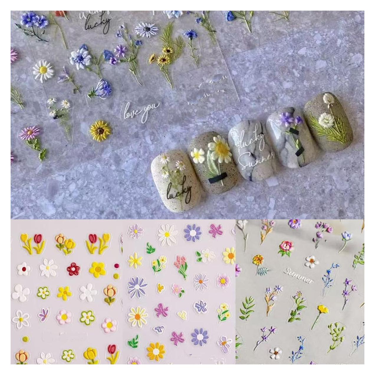 Calcomanías de Uñas Magrace 5D Flores 4 Hojas Autoadhesivas