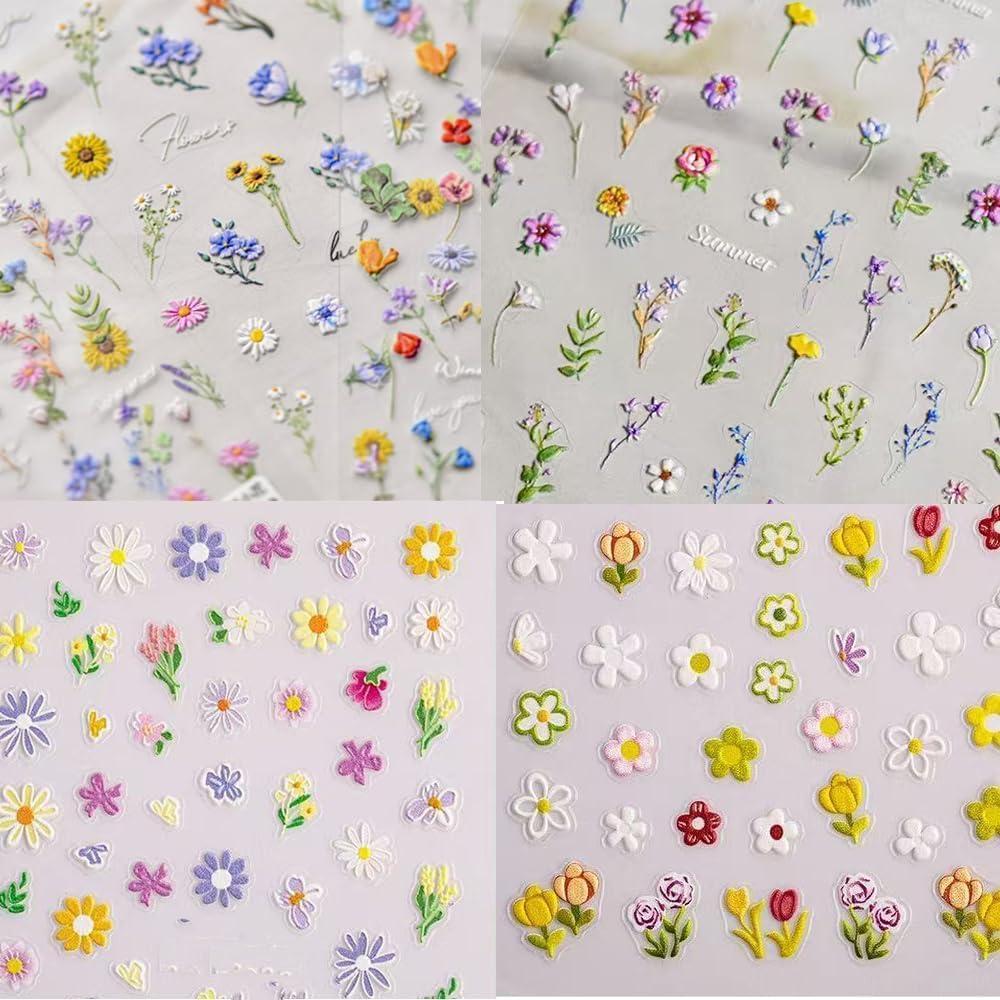 Calcomanías de Uñas Magrace 5D Flores 4 Hojas Autoadhesivas