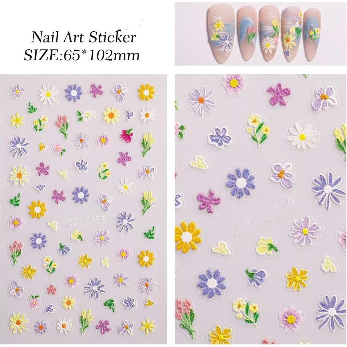 Calcomanías de Uñas Magrace 5D Flores 4 Hojas Autoadhesivas