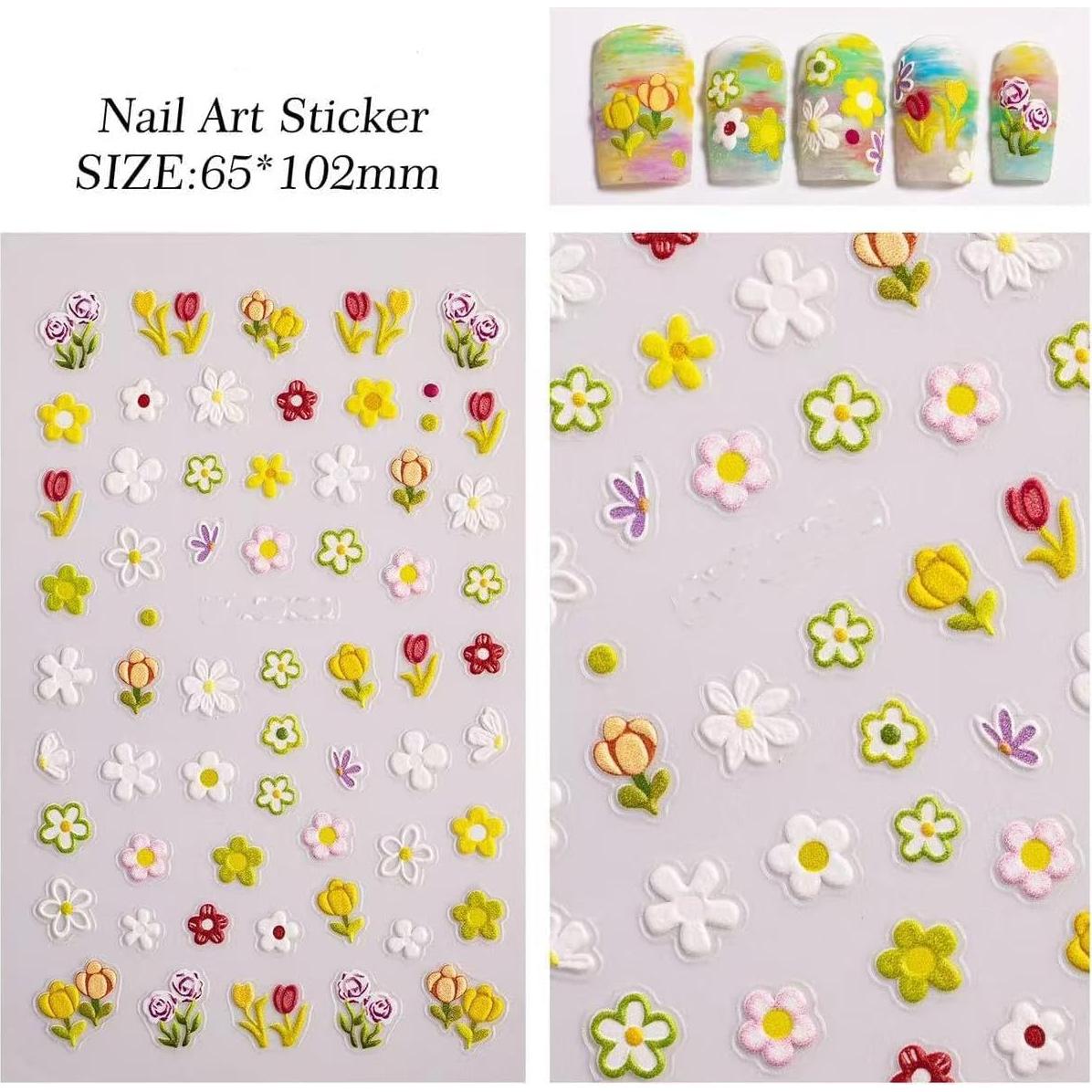 Calcomanías de Uñas Magrace 5D Flores 4 Hojas Autoadhesivas