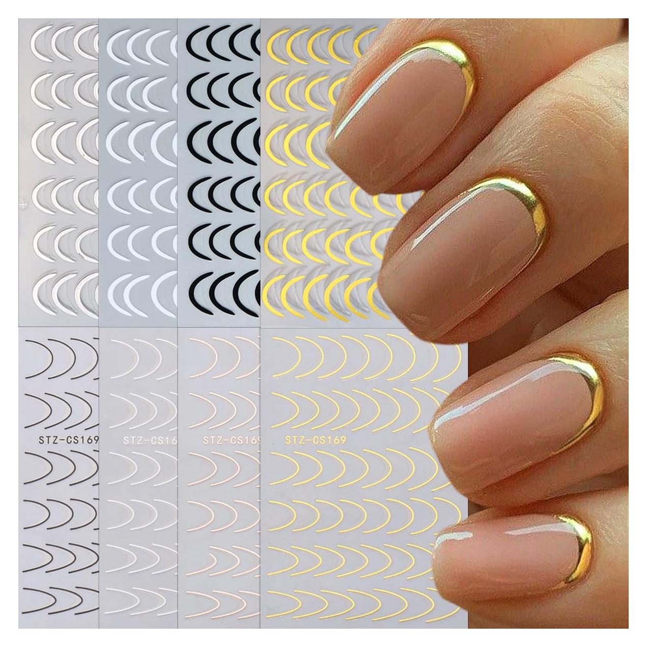 Calcomanías de Uñas Francesas SUTOZMIWE 8 Piezas Metálicas