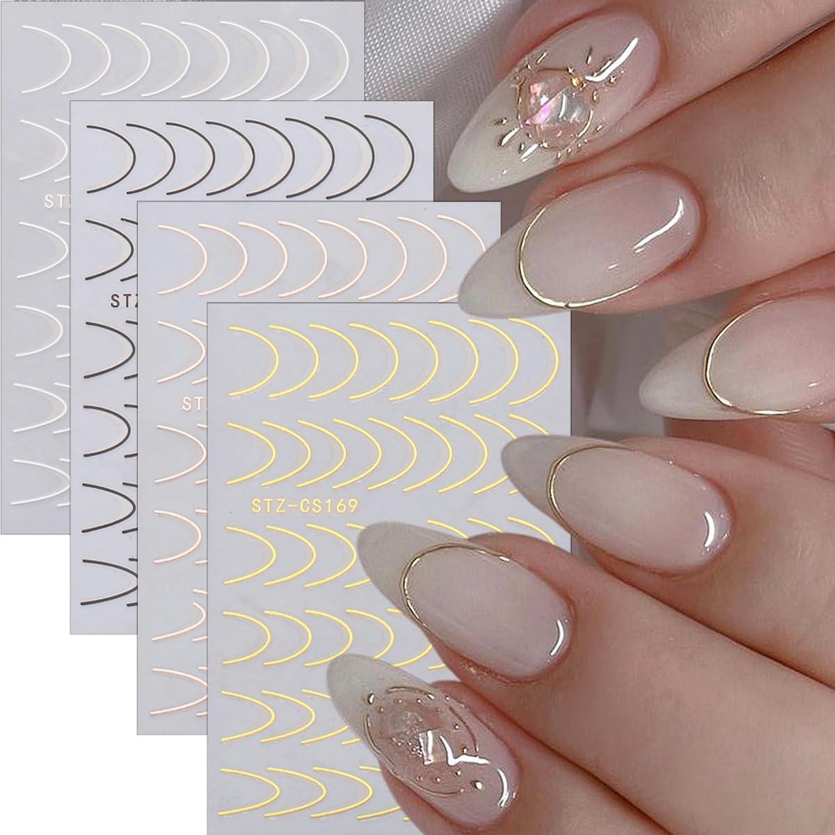 Calcomanías de Uñas Francesas SUTOZMIWE 8 Piezas Metálicas