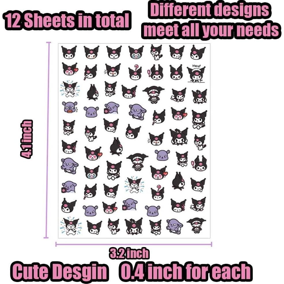 12 Pegatinas de Uñas Kawaii Akutoer - Caricaturas Anime