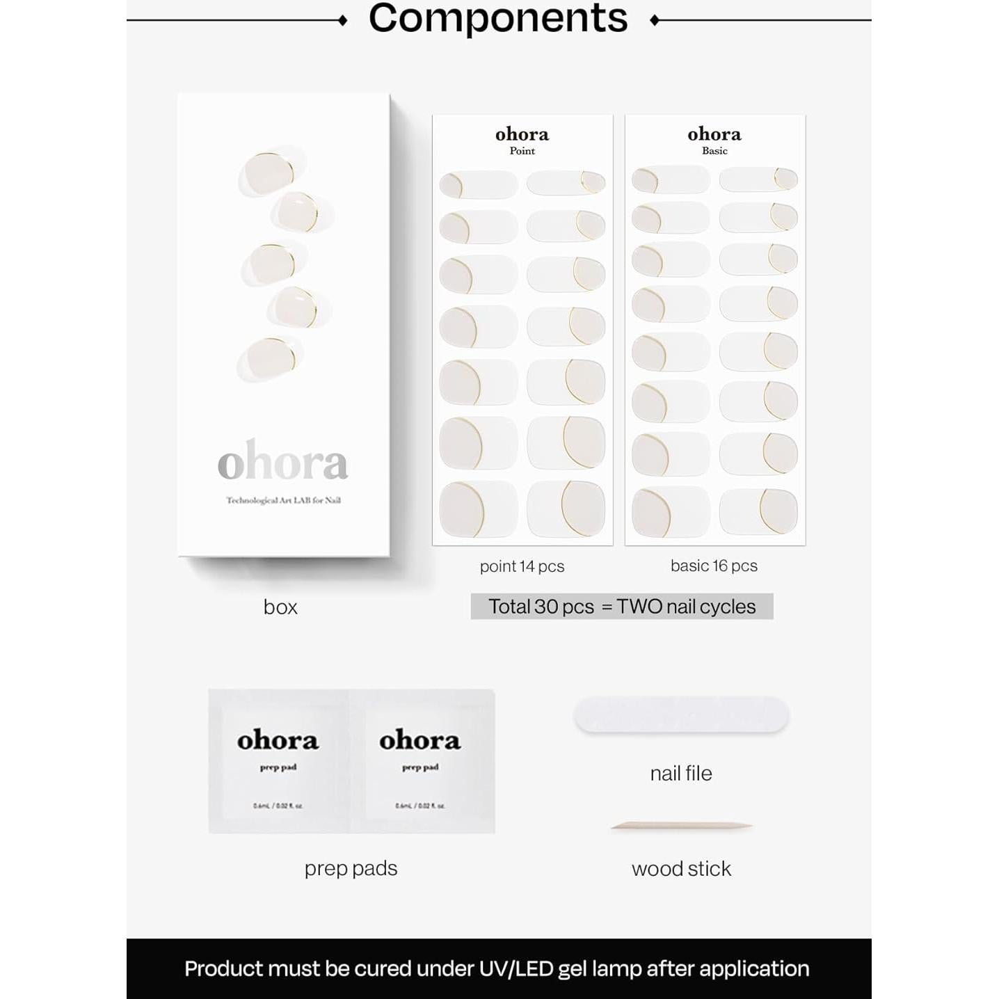 Tiras de Uñas de Gel Semi Curadas ohora N Sylph - Blanco Francés