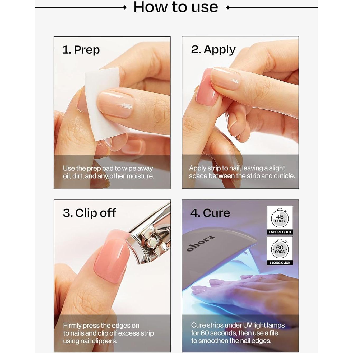 Tiras de Uñas de Gel Semi Curadas ohora N Sylph - Blanco Francés