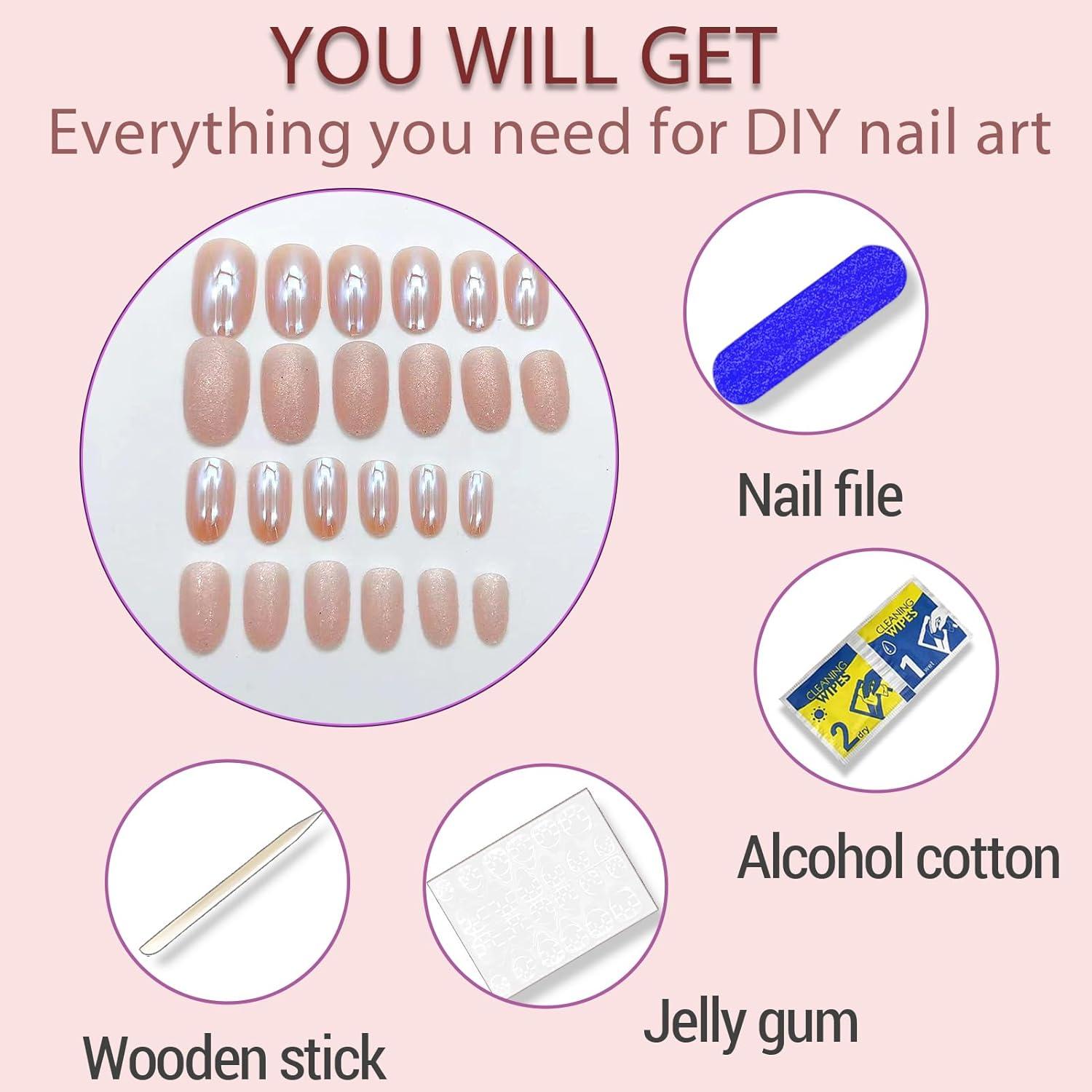 Uñas Postizas Almendra Cromadas Brillantes 24 Pcs Whiosyrt