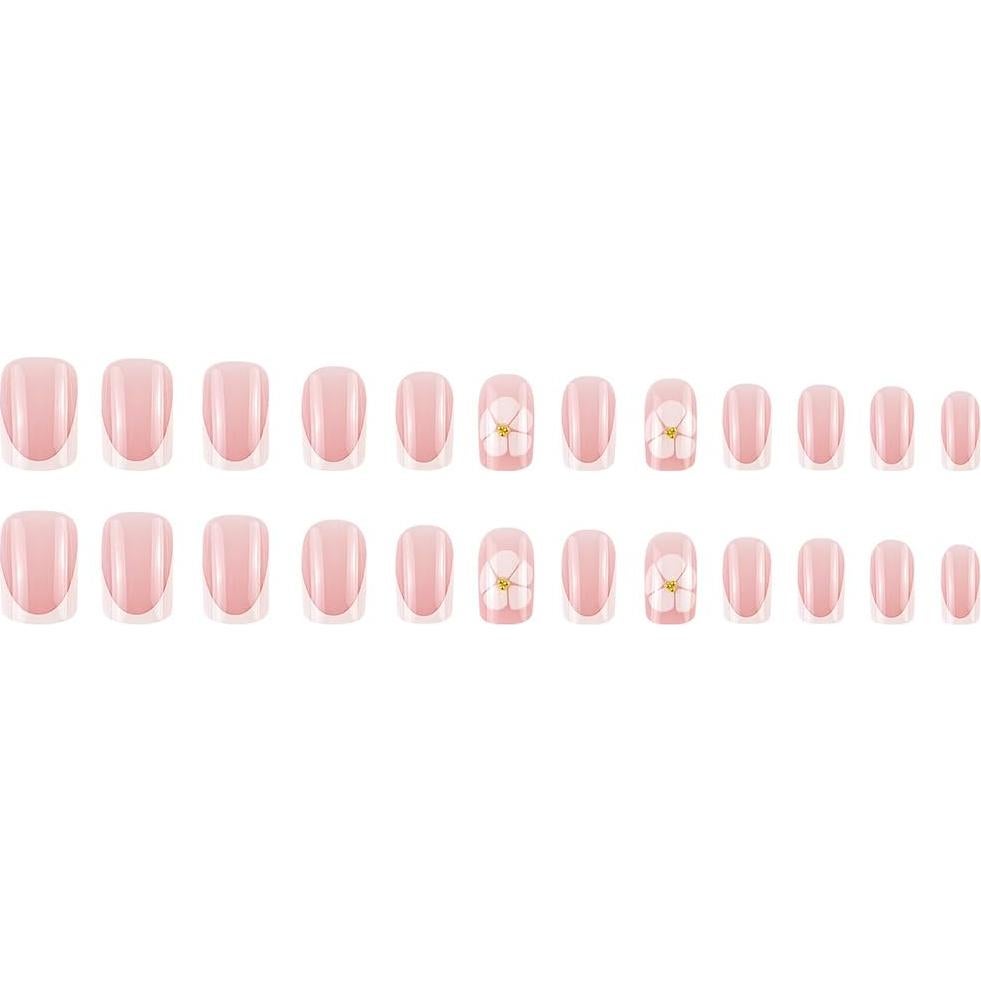 Kit de Uñas Postizas Cortas YEFIUO 24 Pcs Acrílicas Rosadas